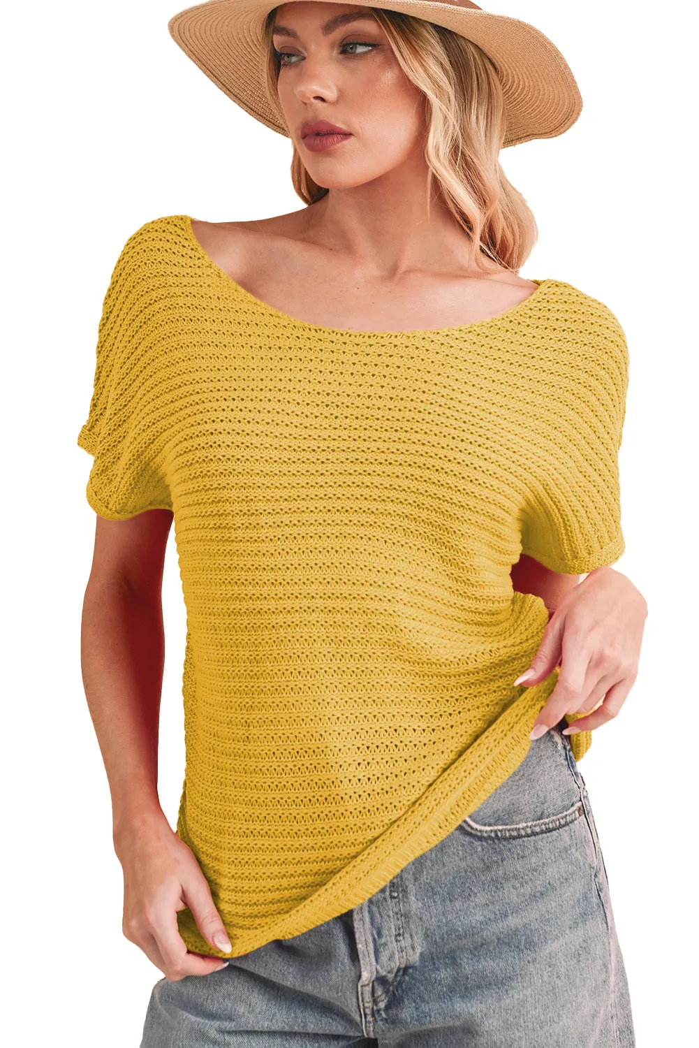 Ginger Plain Knit Loose Batwing Sleeve Sweater Blouse