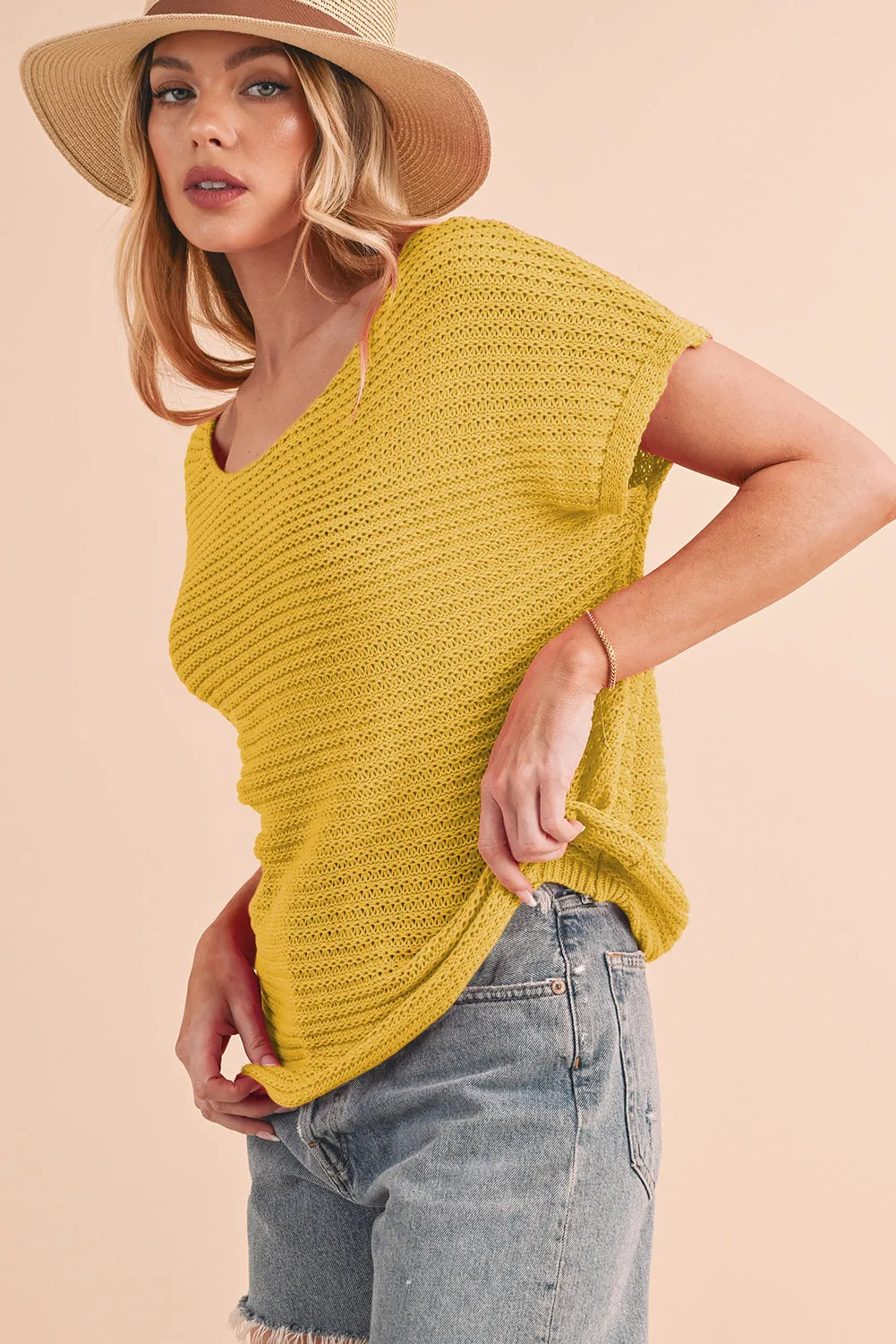 Ginger Plain Knit Loose Batwing Sleeve Sweater Blouse