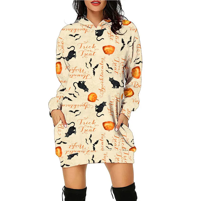 Haunted Mess Hoodie Halloween Sweatshirt Dress | Spooky Halloween outfit | Midi Sweater Dress
