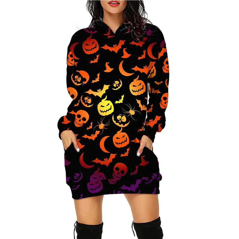 Haunted Mess Hoodie Halloween Sweatshirt Dress | Spooky Halloween outfit | Midi Sweater Dress
