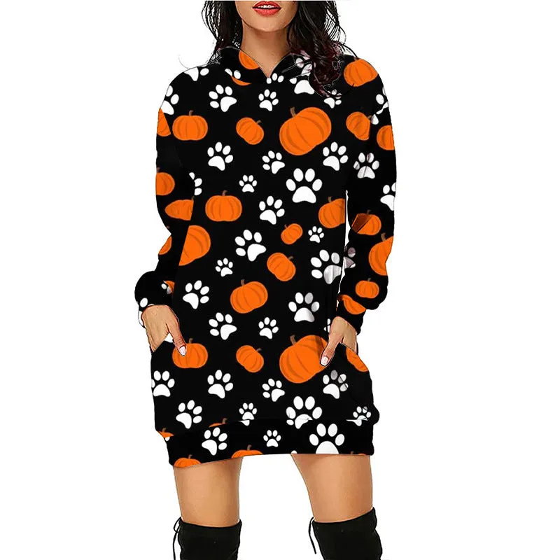 Haunted Mess Hoodie Halloween Sweatshirt Dress | Spooky Halloween outfit | Midi Sweater Dress