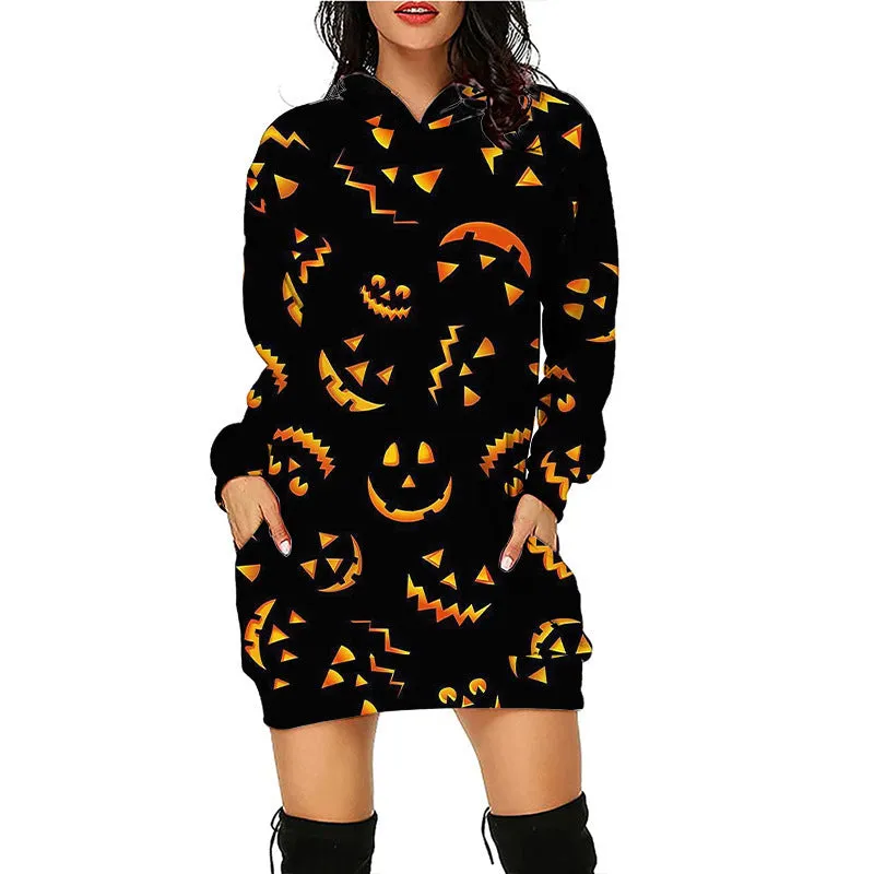 Haunted Mess Hoodie Halloween Sweatshirt Dress | Spooky Halloween outfit | Midi Sweater Dress