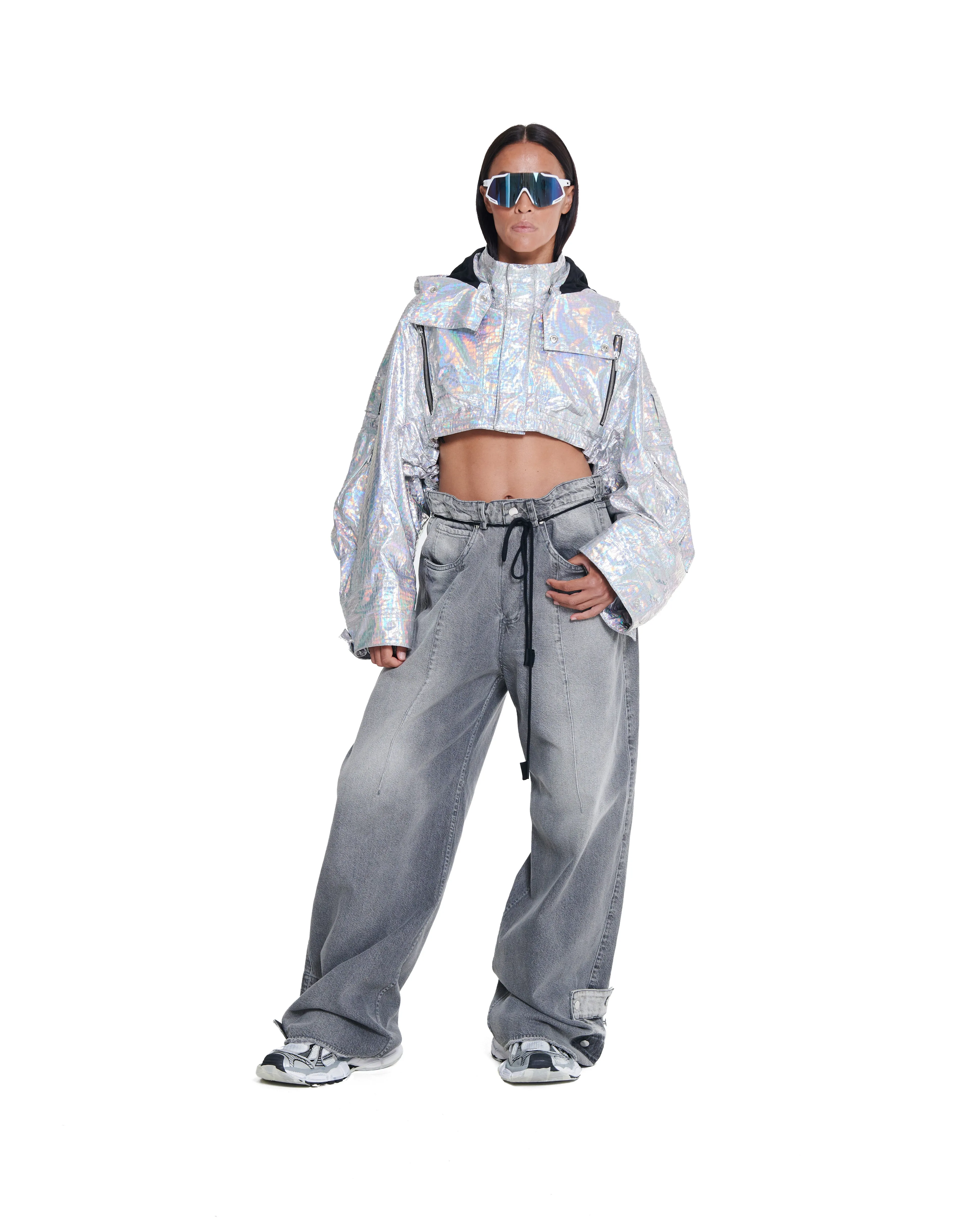 HOLOGRAPHIC CROPPED PARACHUTE JACKET