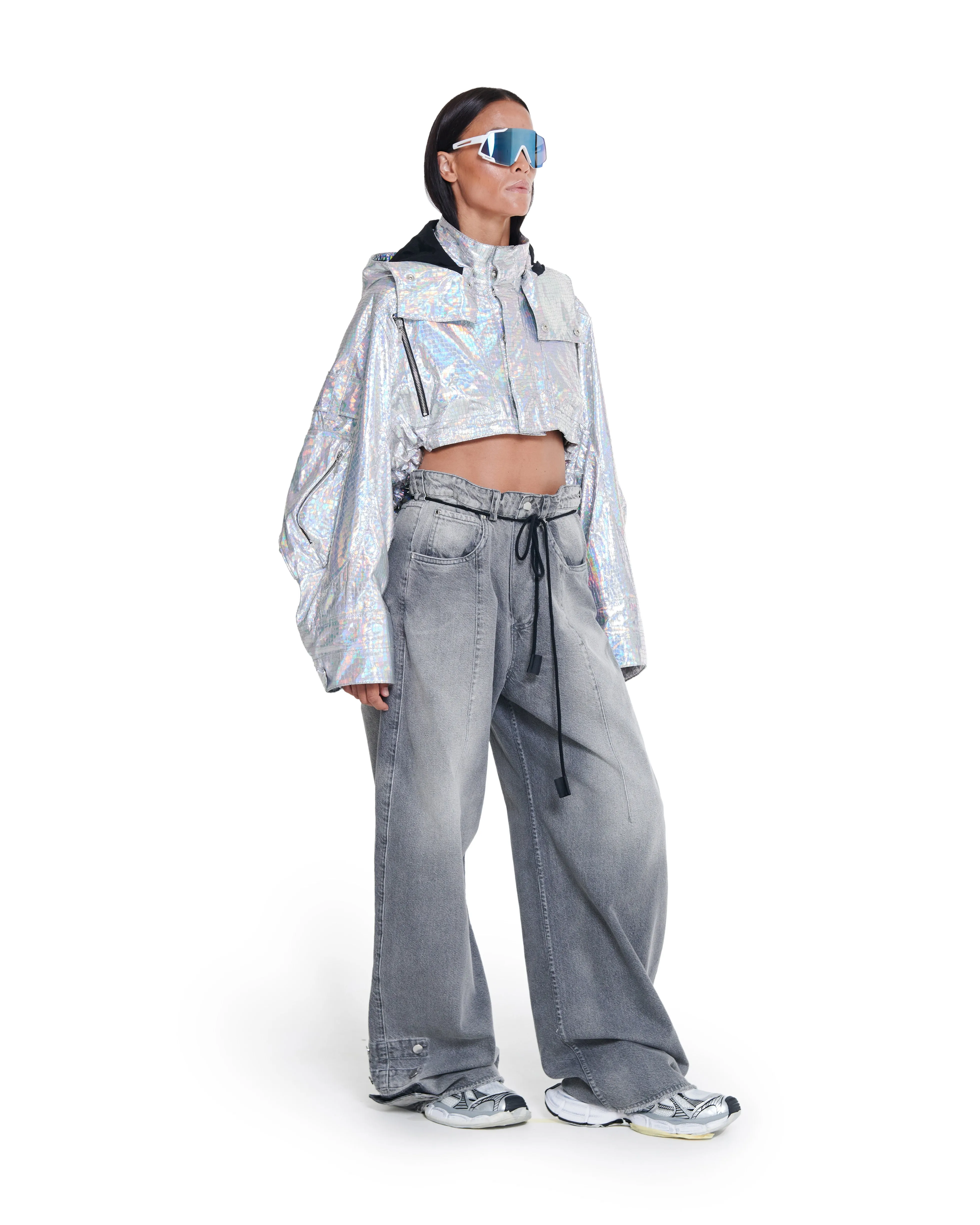 HOLOGRAPHIC CROPPED PARACHUTE JACKET