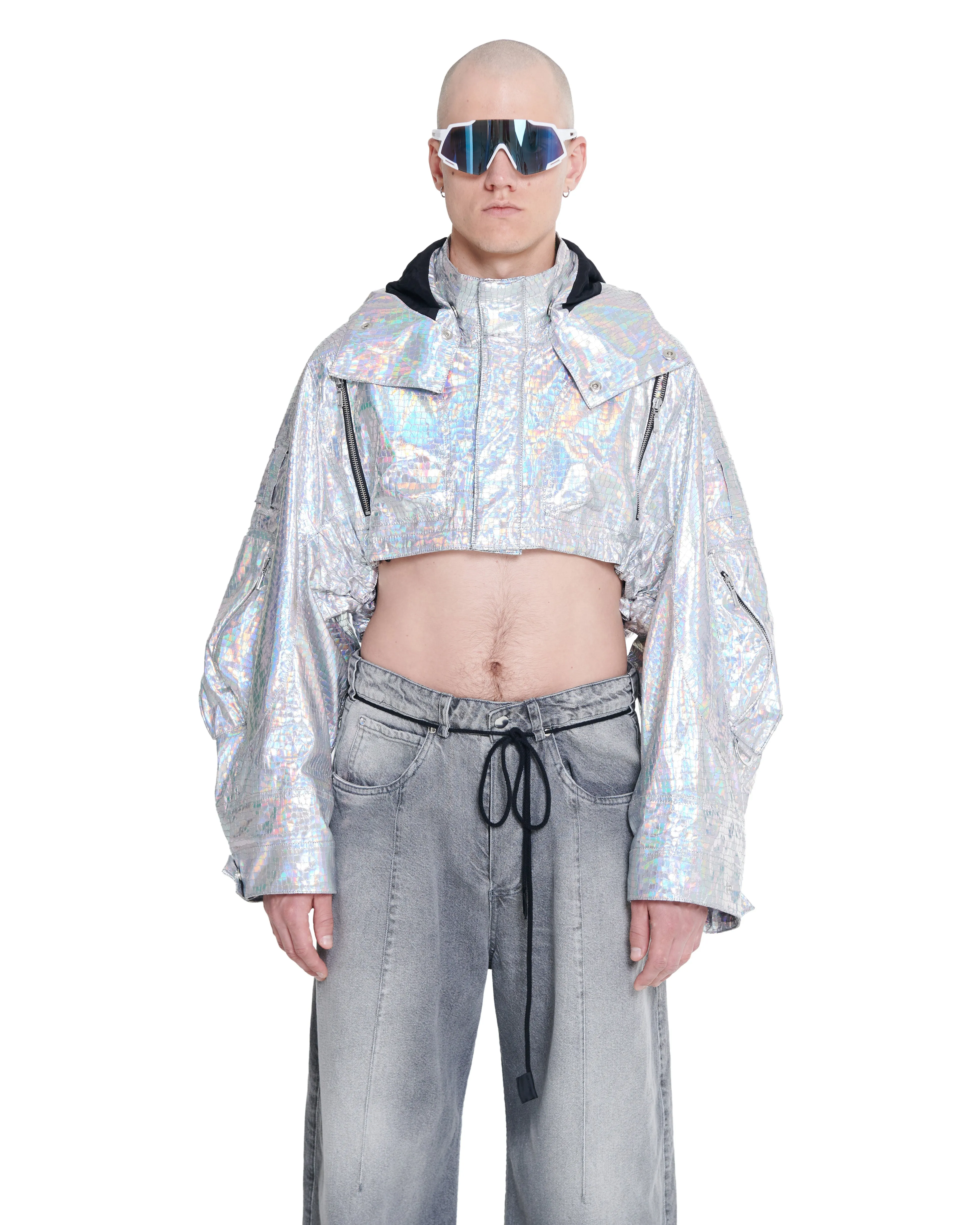 HOLOGRAPHIC CROPPED PARACHUTE JACKET