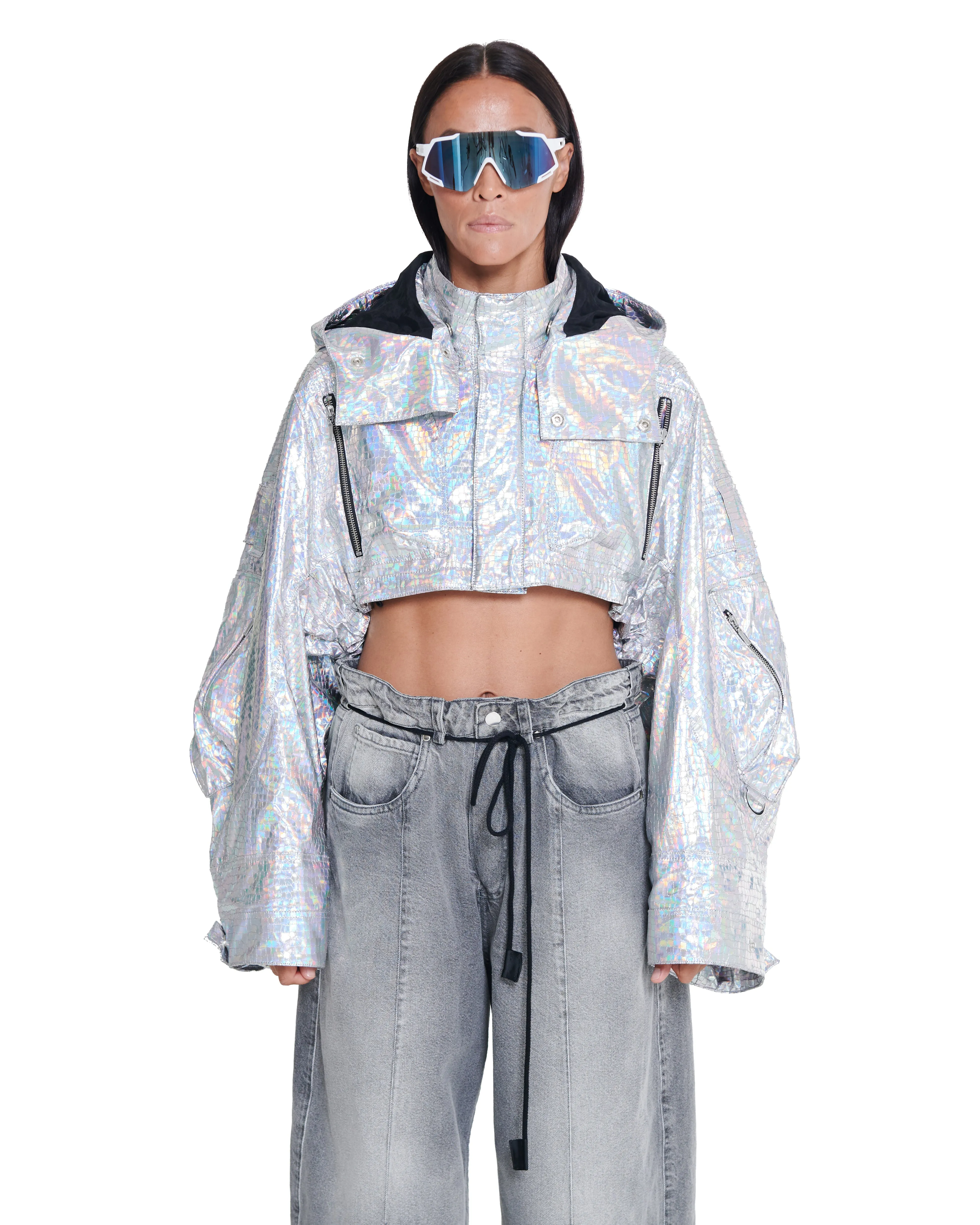 HOLOGRAPHIC CROPPED PARACHUTE JACKET