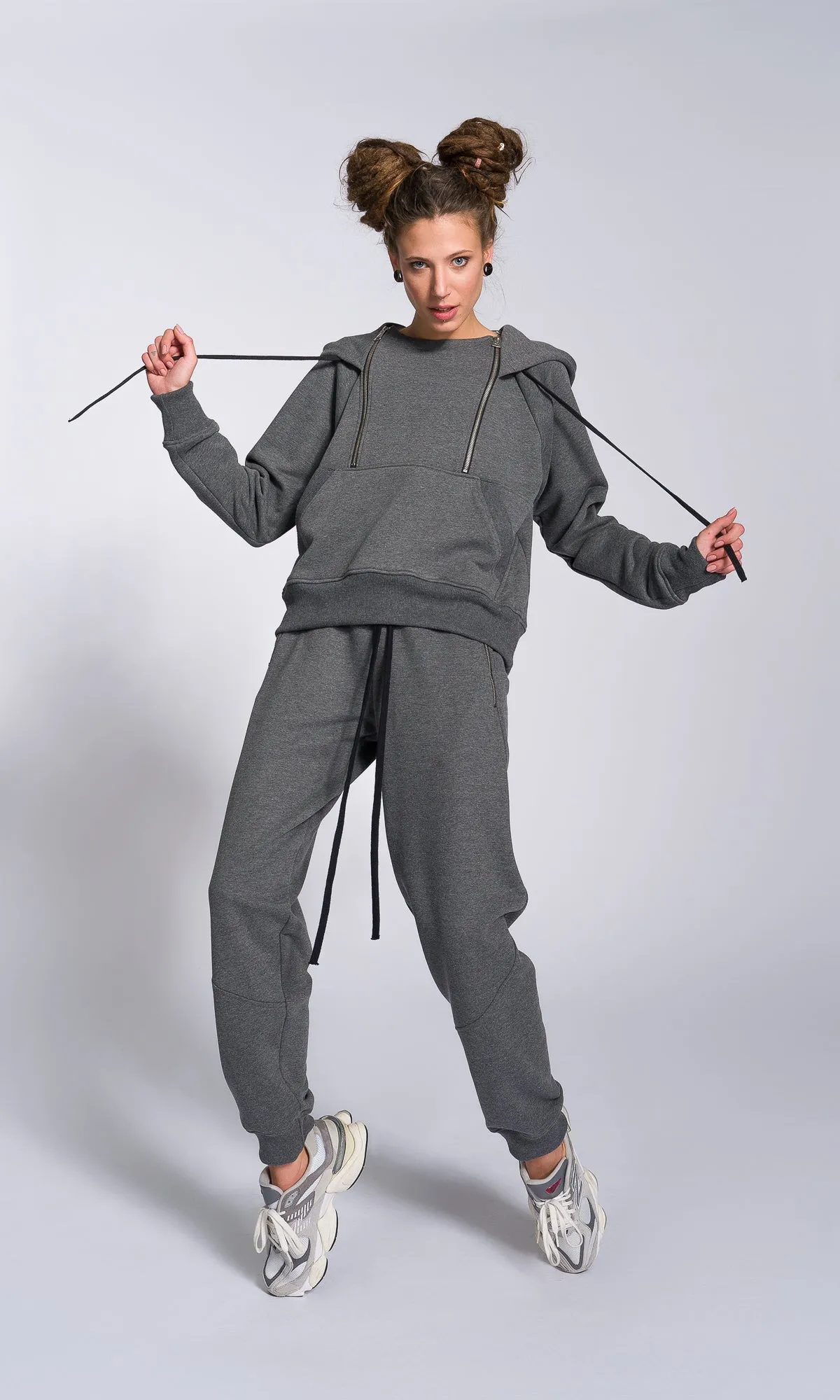 Hoodie with Zippered Drop Neckline