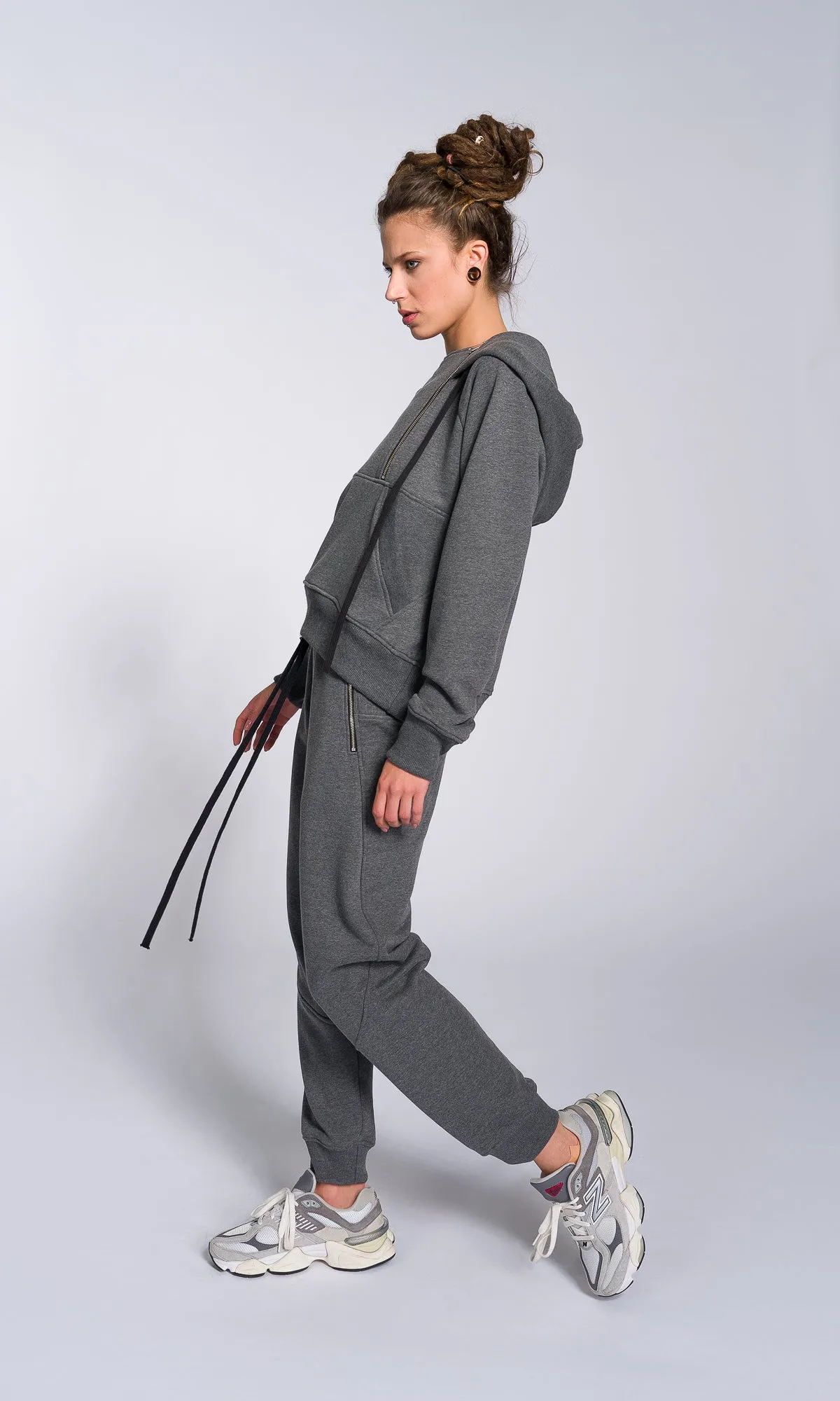 Hoodie with Zippered Drop Neckline