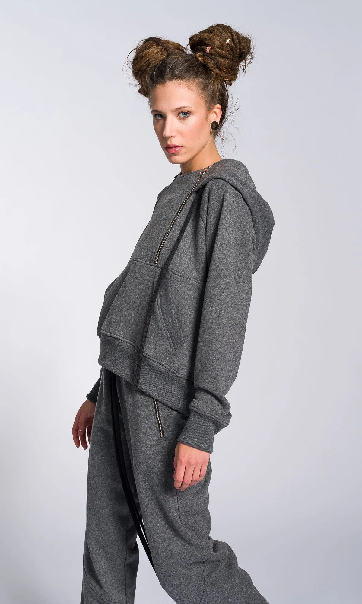 Hoodie with Zippered Drop Neckline
