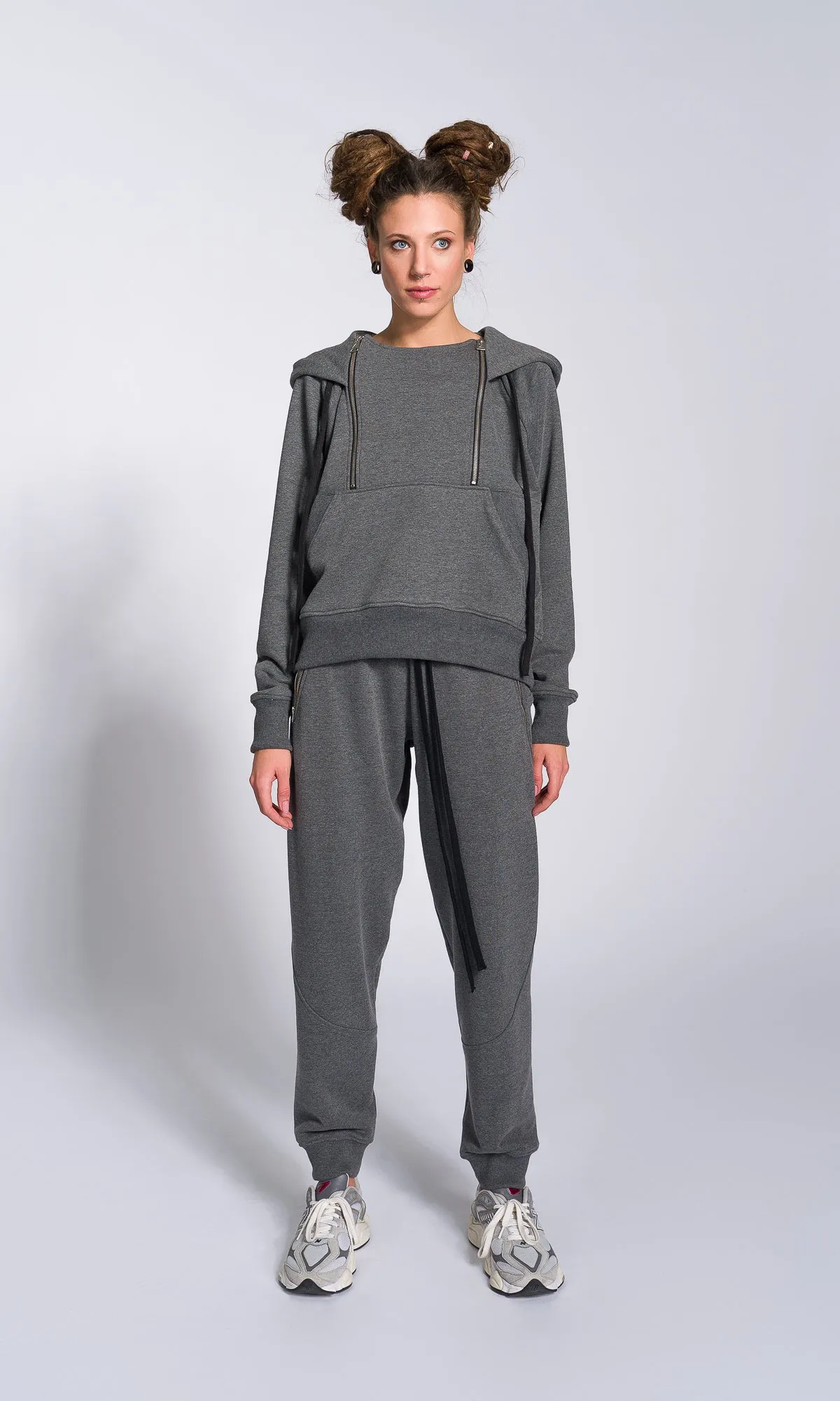Hoodie with Zippered Drop Neckline