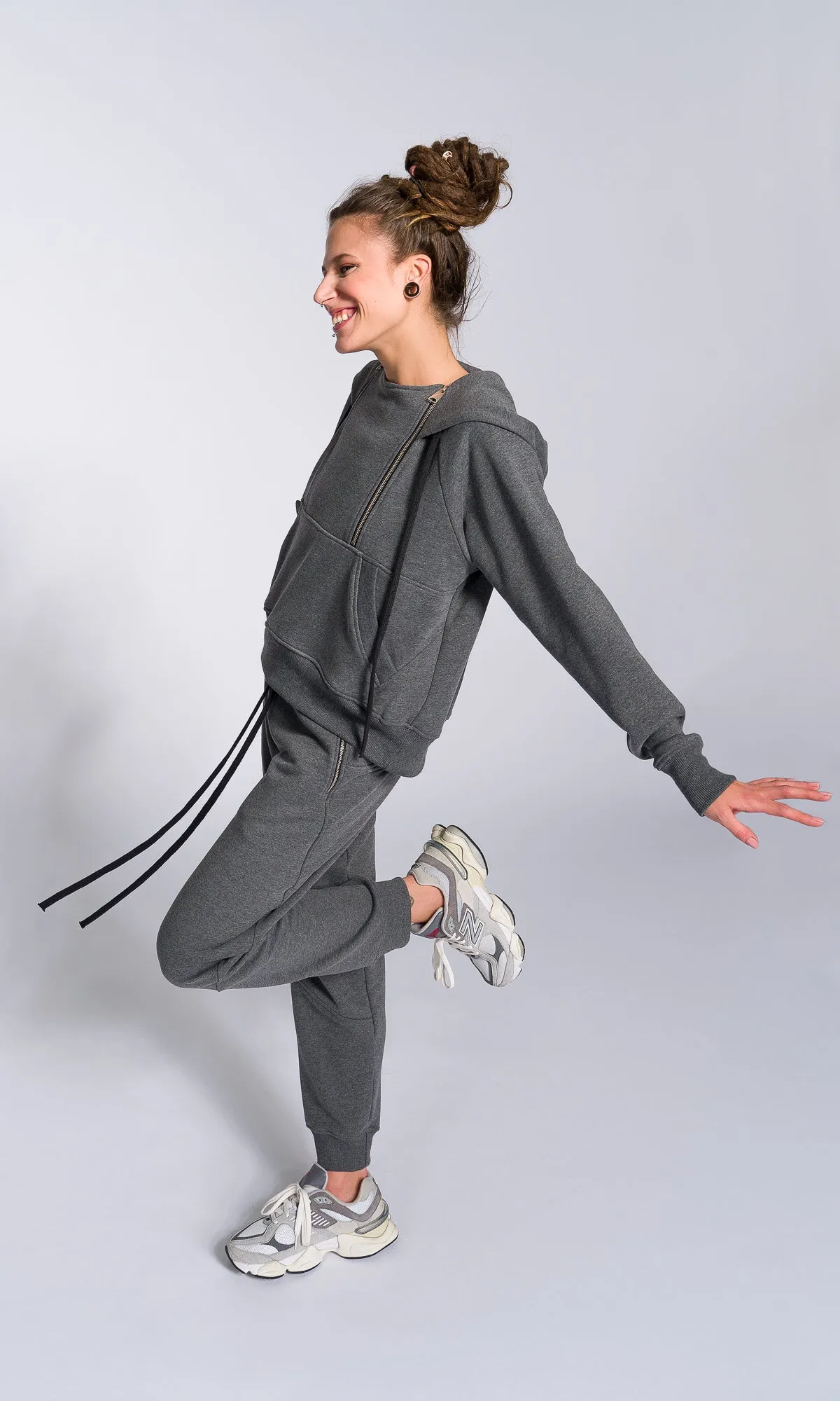 Hoodie with Zippered Drop Neckline