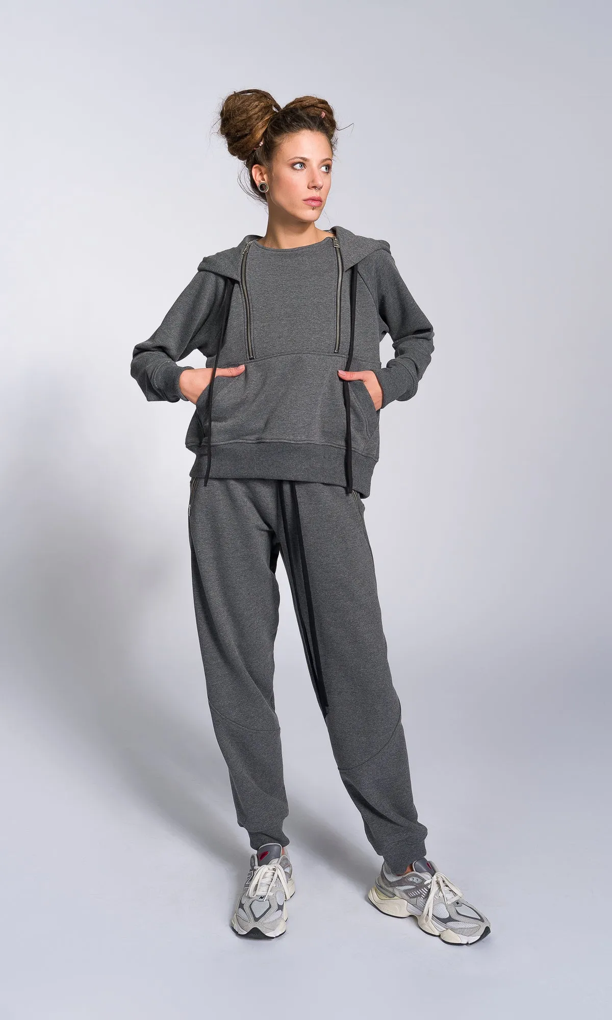 Hoodie with Zippered Drop Neckline