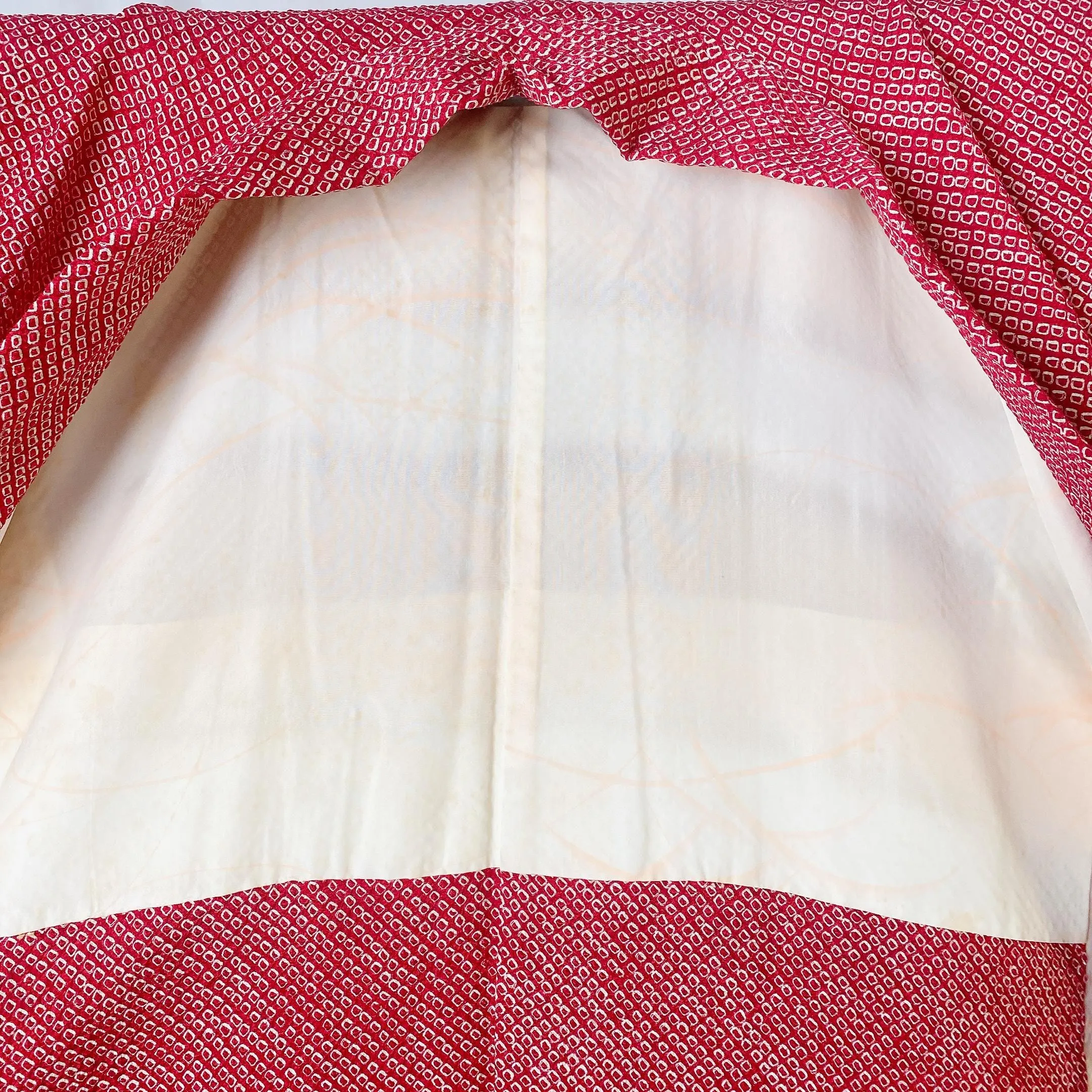 Japanese Vintage Kimono Haori, Shibori Red, Flower, Good, Cardigan, Women's Jacket, Silk Long outer, Casual Layer, Versatile -C