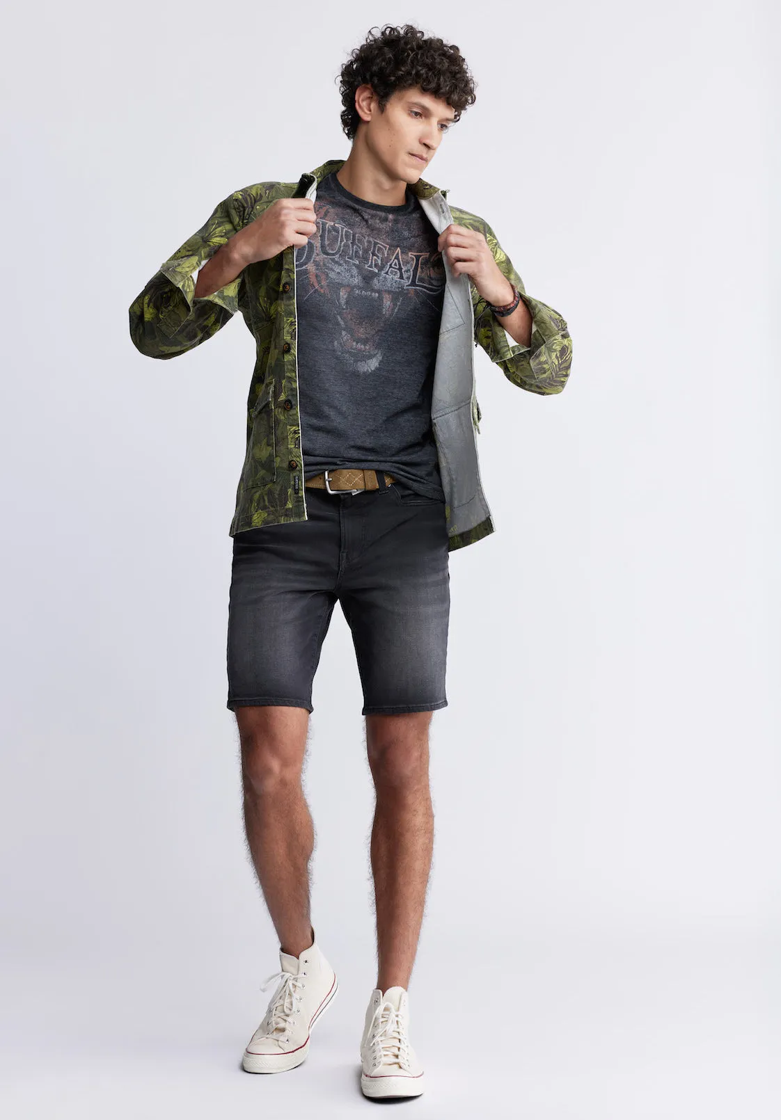 Jicama Men's Shacket in Sphagnum Green Print - BM24340