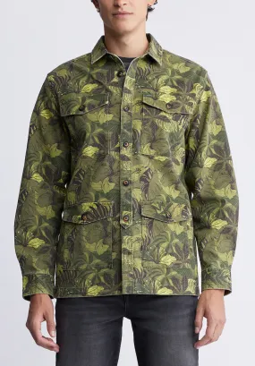 Jicama Men's Shacket in Sphagnum Green Print - BM24340