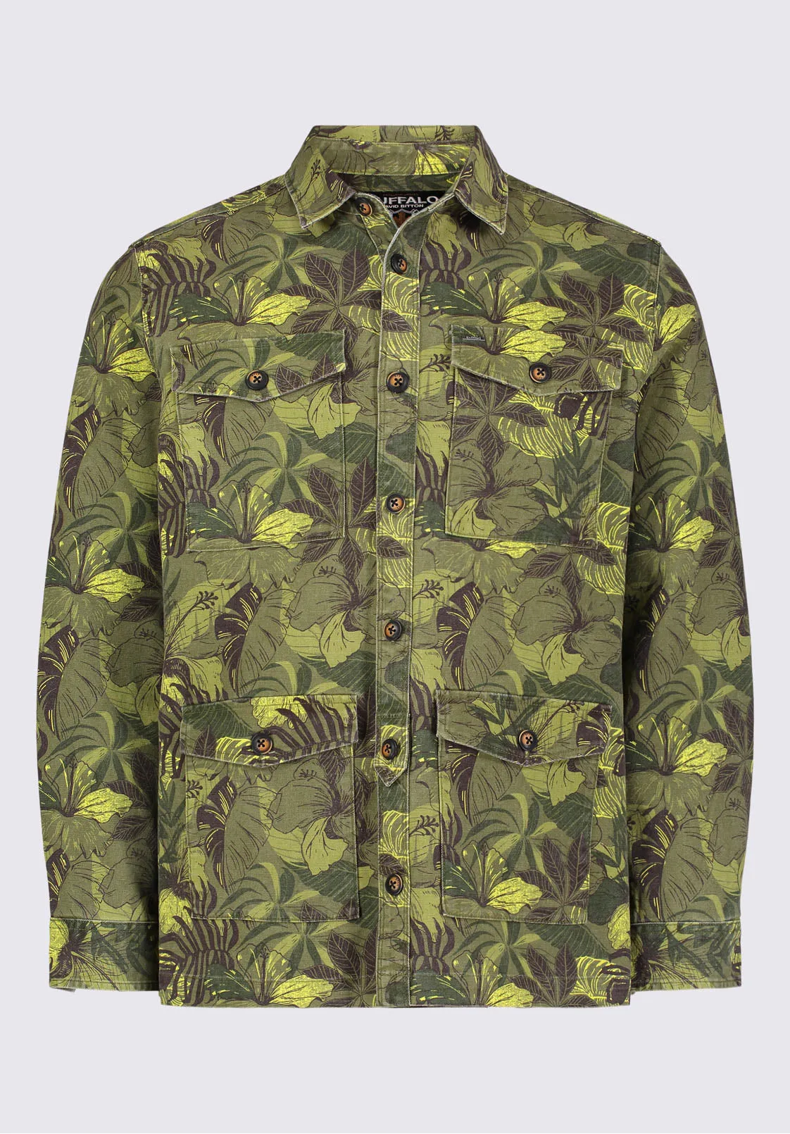 Jicama Men's Shacket in Sphagnum Green Print - BM24340