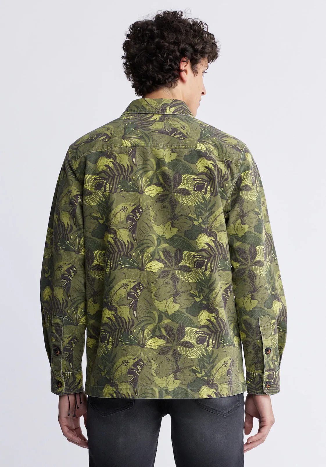 Jicama Men's Shacket in Sphagnum Green Print - BM24340
