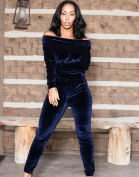 LEZZA VELVET NAVY JUMPSUIT