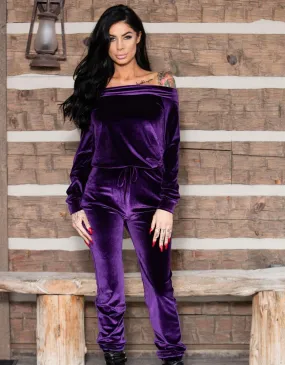 LEZZA VELVET PURPLE JUMPSUIT