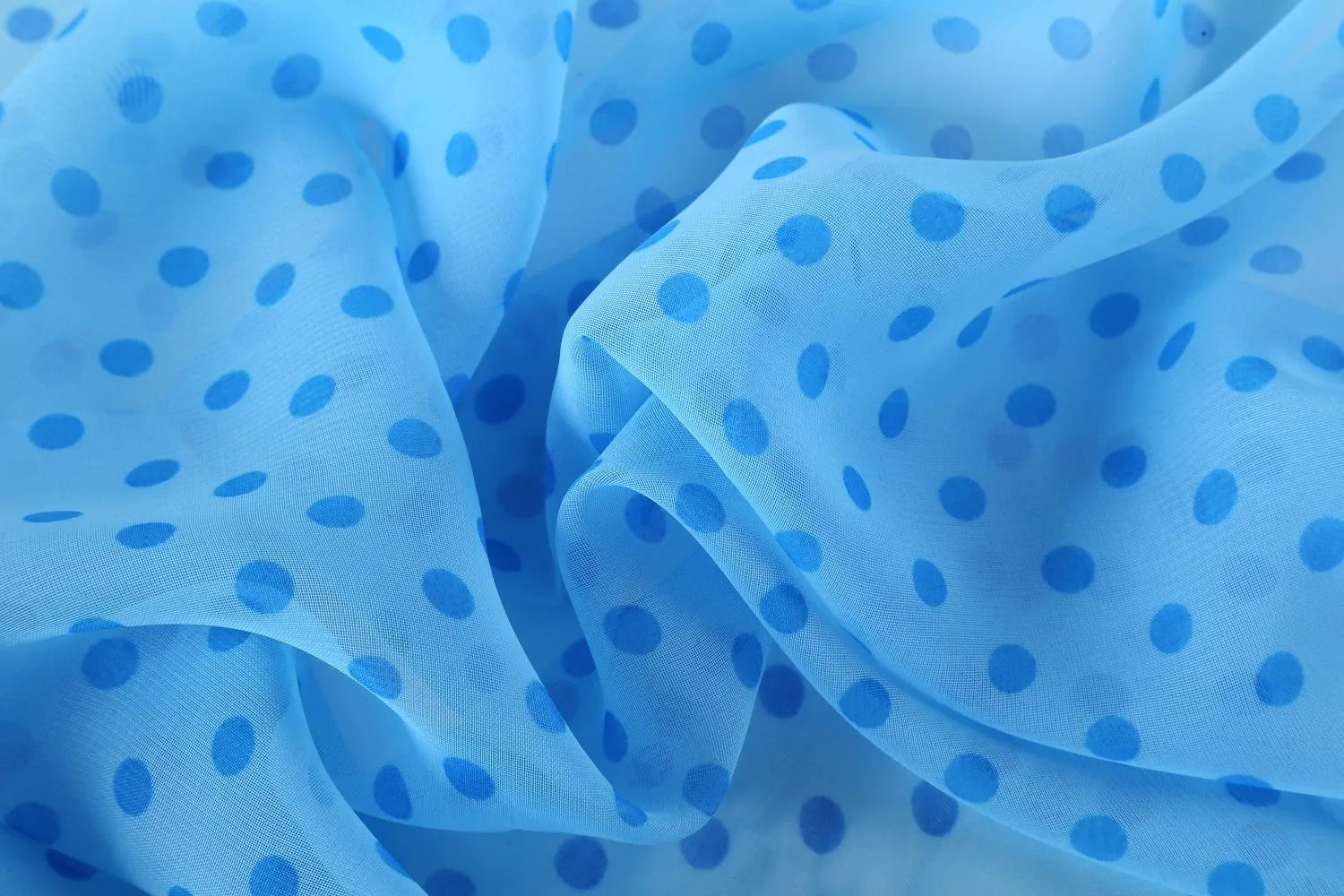 Long Sheer Chiffon Scarf Blue Theme Polka Dot Print CHL427
