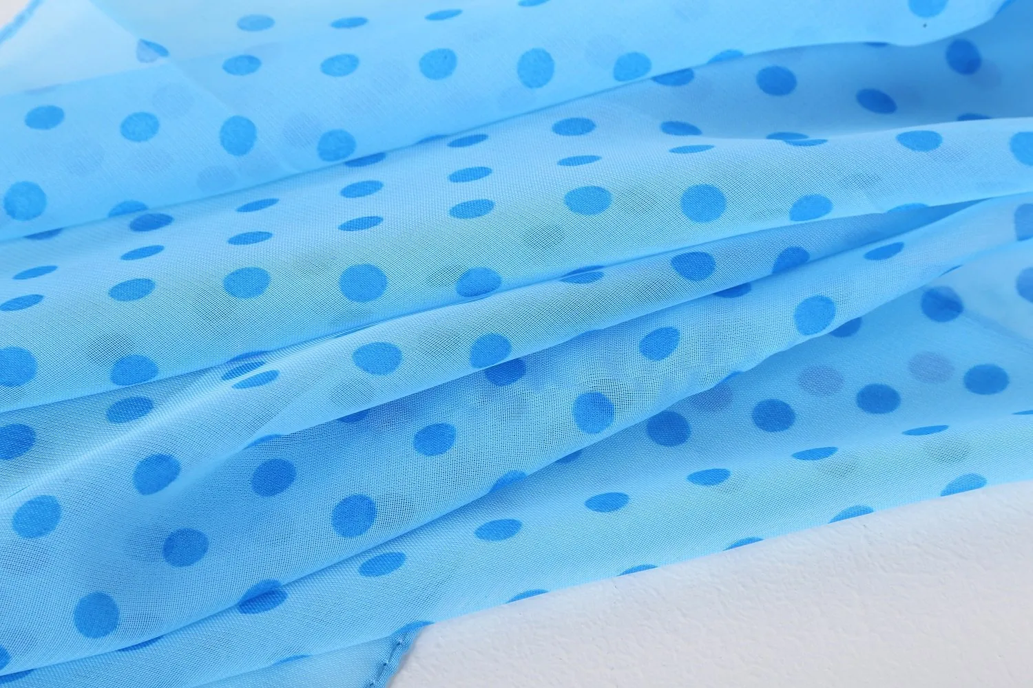 Long Sheer Chiffon Scarf Blue Theme Polka Dot Print CHL427