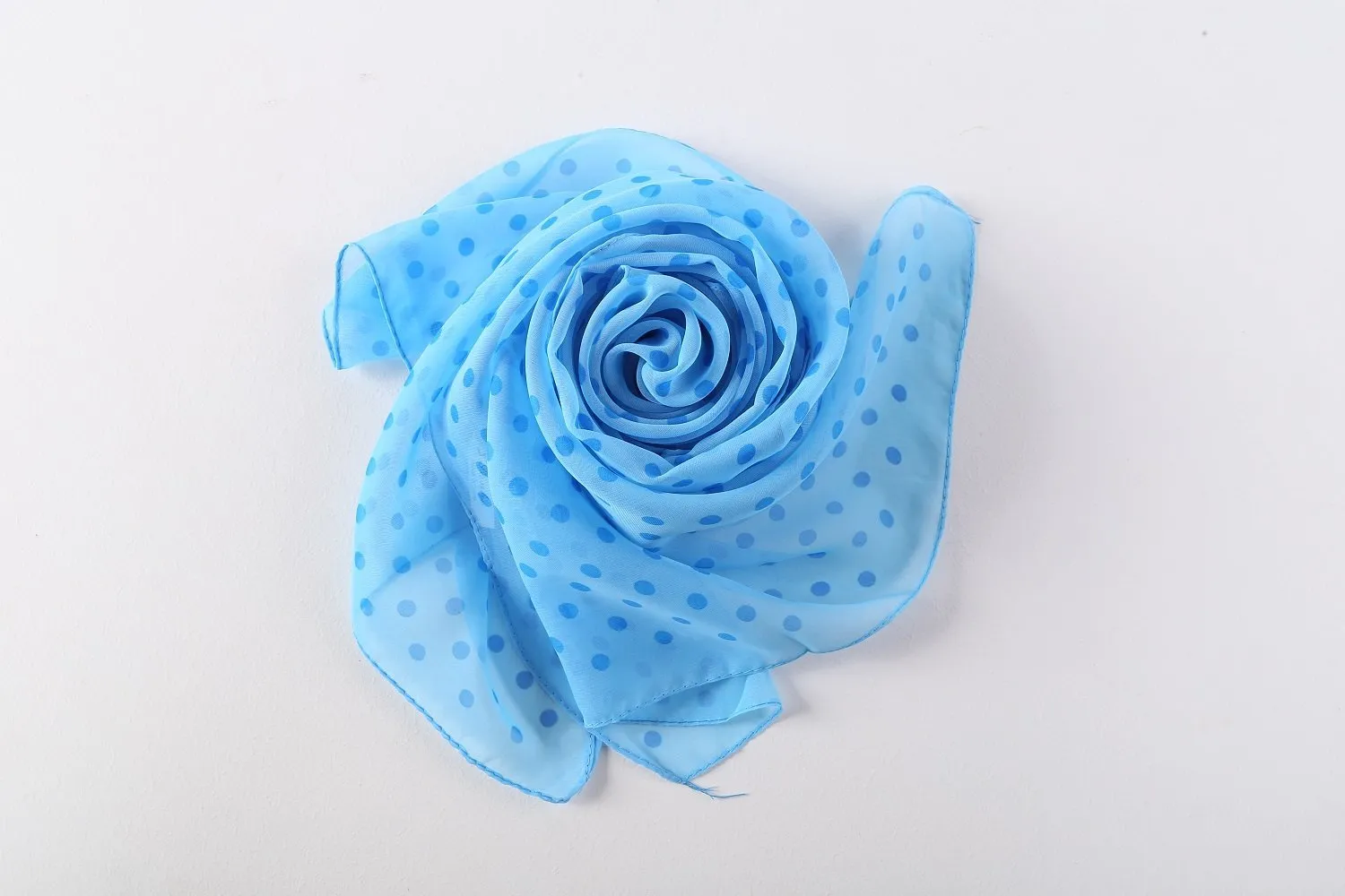 Long Sheer Chiffon Scarf Blue Theme Polka Dot Print CHL427