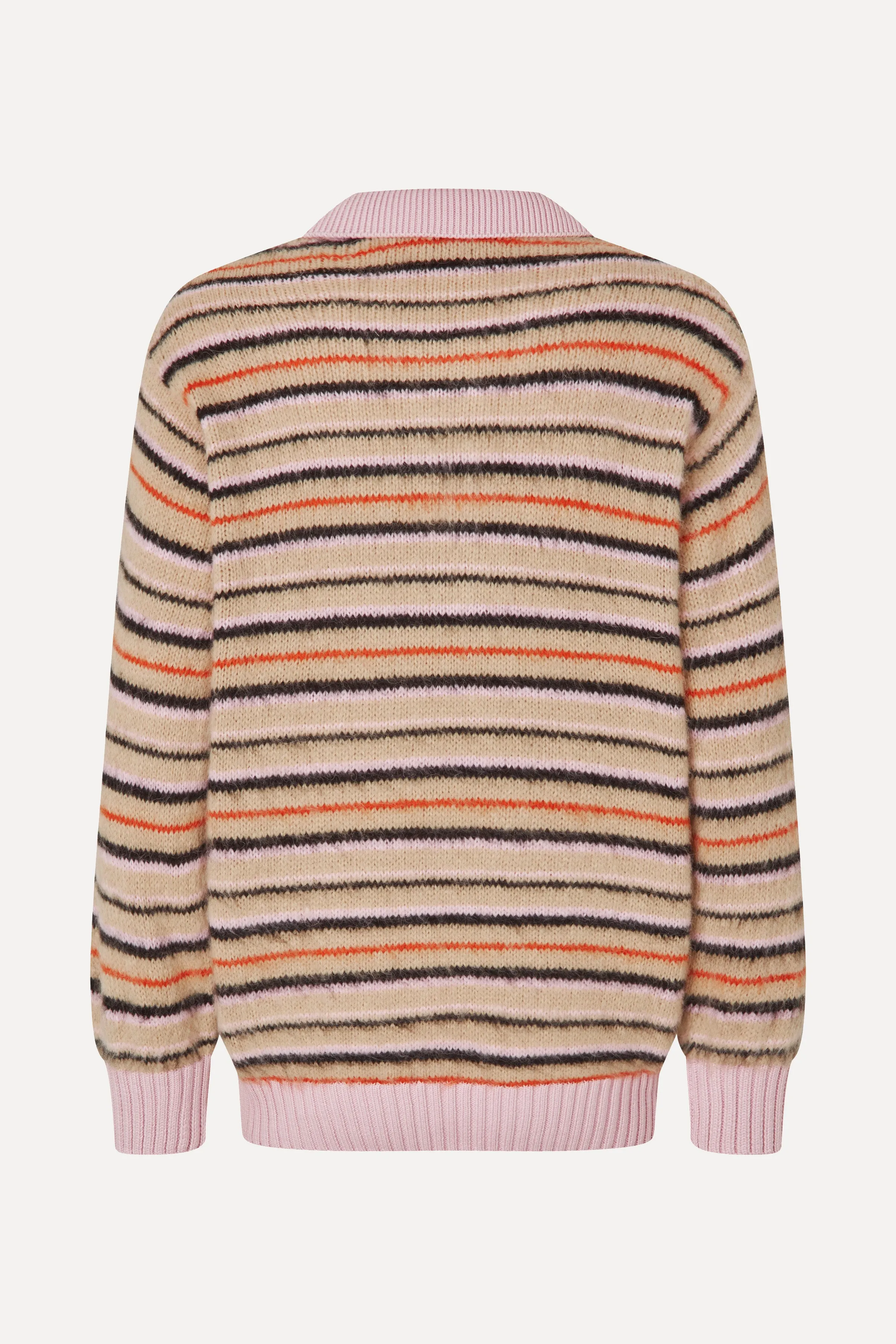 Long Sleeve Knit Polo - Alpaca Cream Stripes