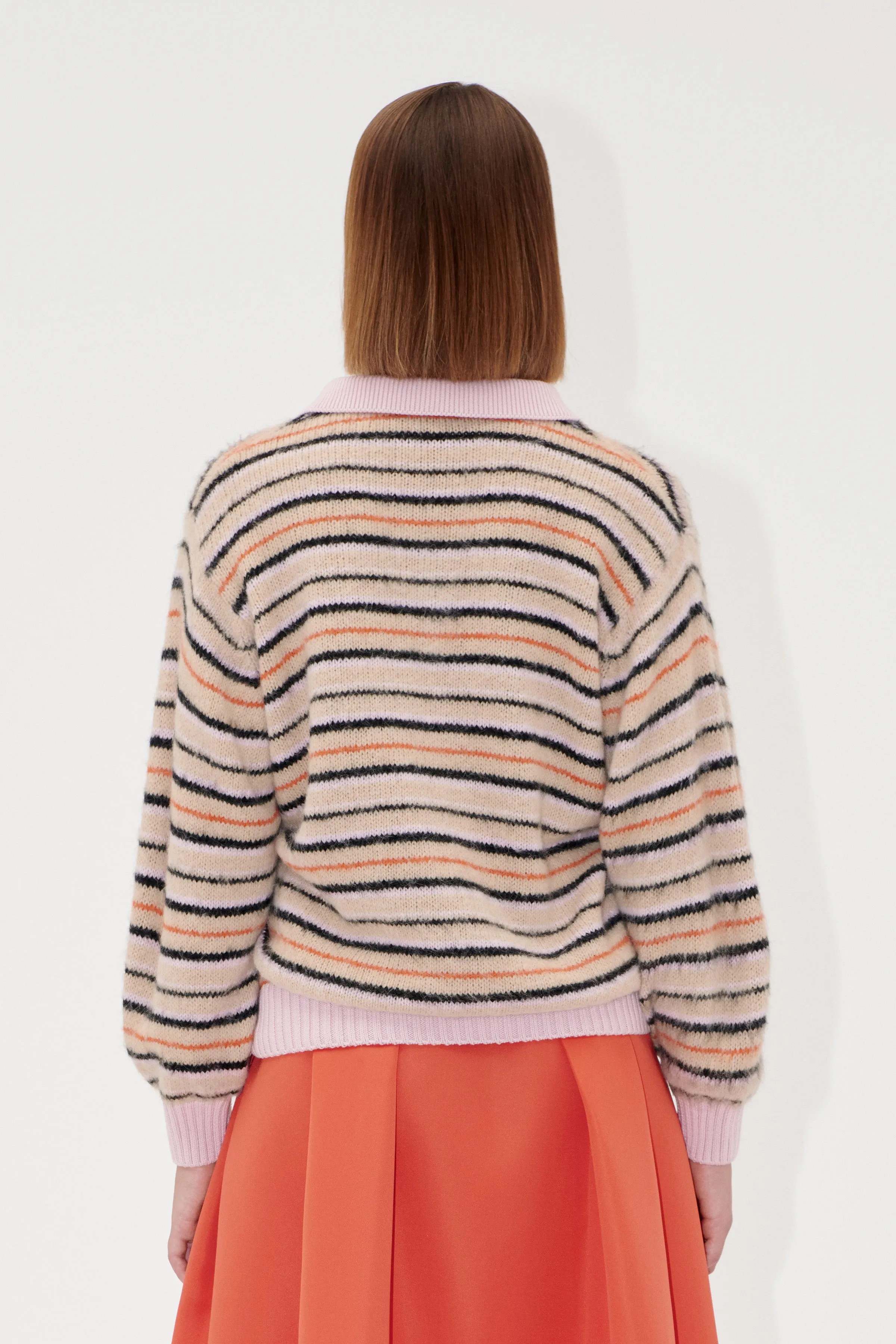 Long Sleeve Knit Polo - Alpaca Cream Stripes