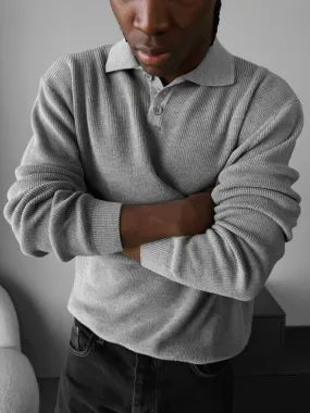 Loose Fit Knit Polo Sweater - Grey