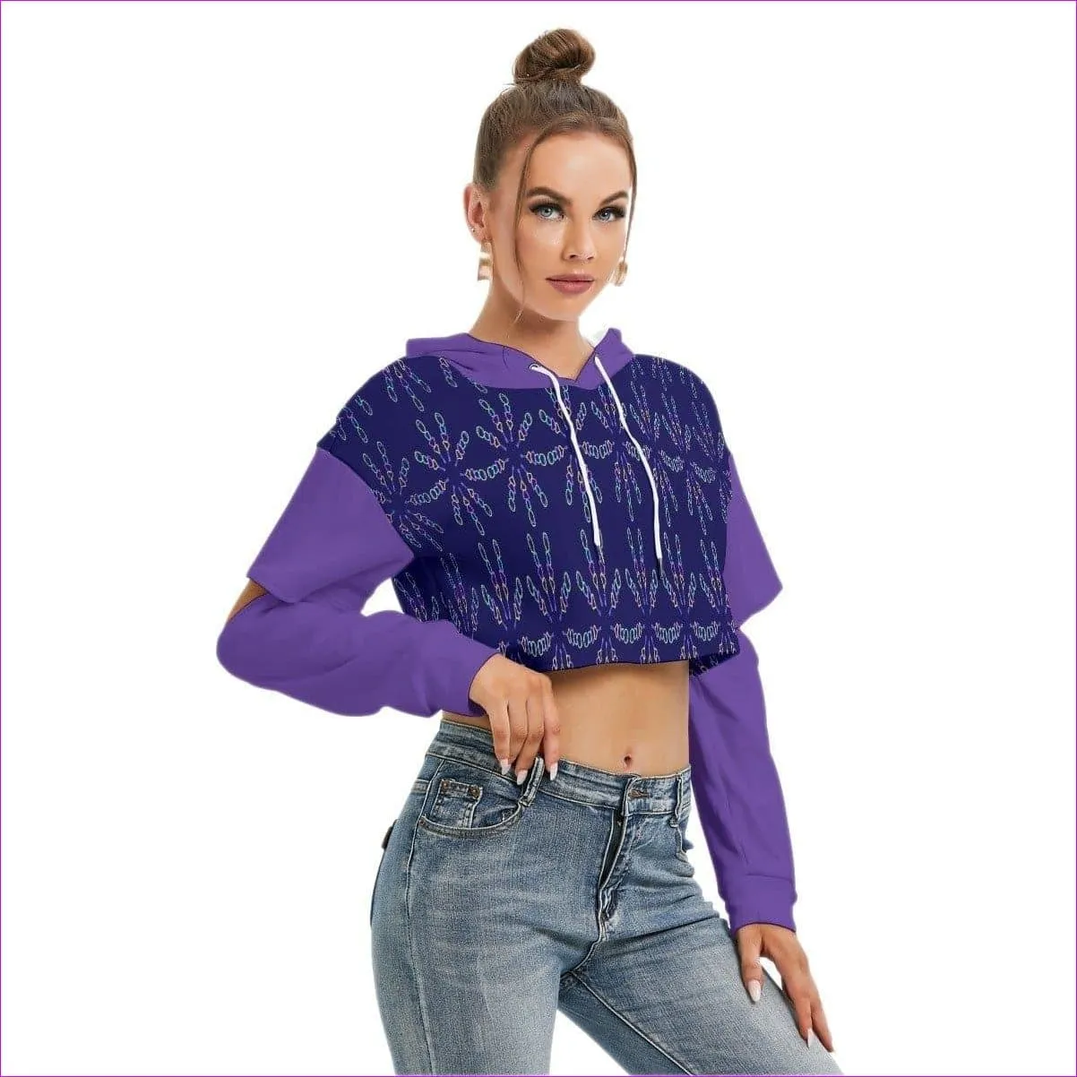 Mandala Womens Cropped Hoodie With Hollow Out Sleeve