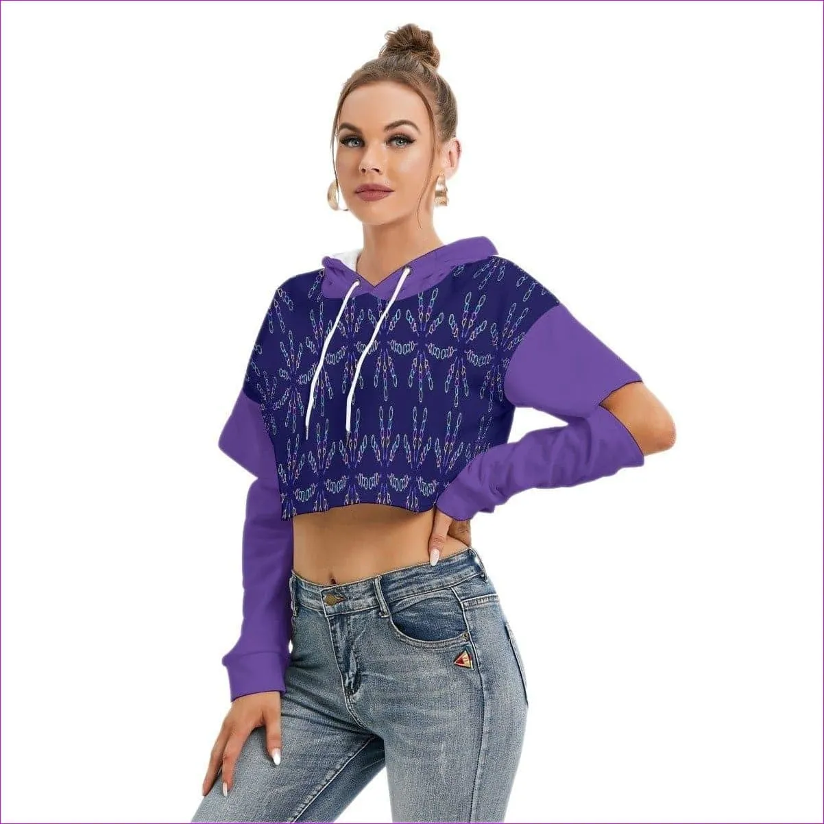 Mandala Womens Cropped Hoodie With Hollow Out Sleeve
