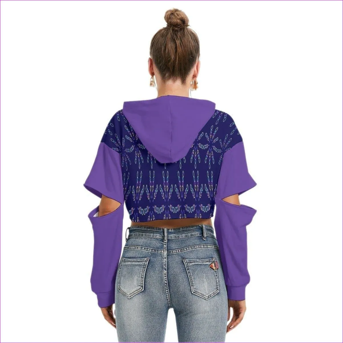 Mandala Womens Cropped Hoodie With Hollow Out Sleeve
