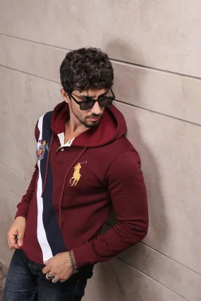 Mehroon panelling Polo hoodie
