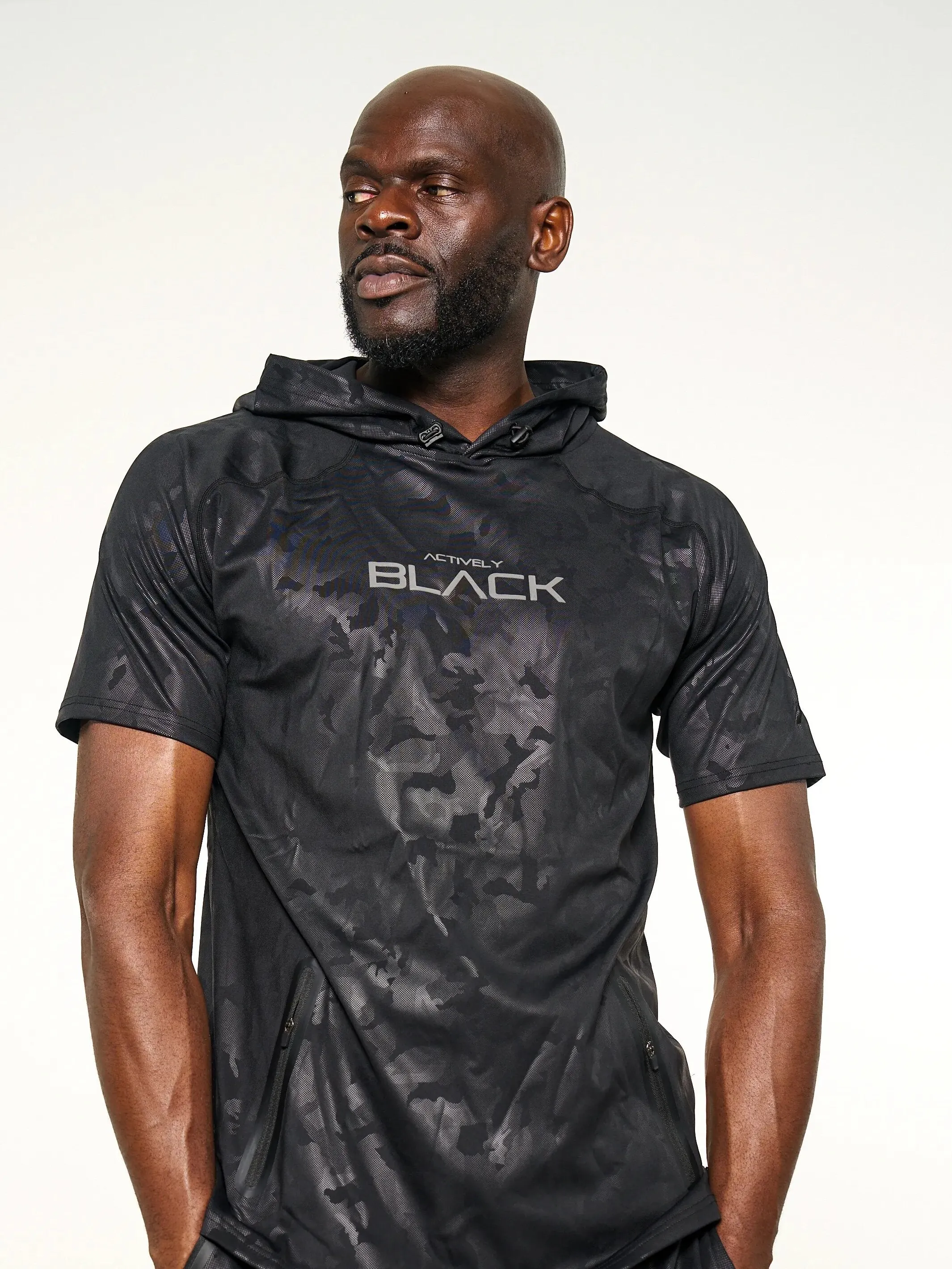 Men's Black Camo 2.0 Short Sleeve Performance Hoodie