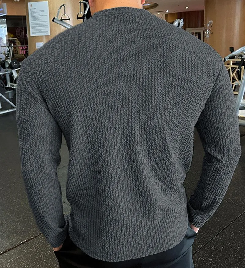 Men's Fitness Long Sleeve Knitted Pullover T-Shirt 20913261L