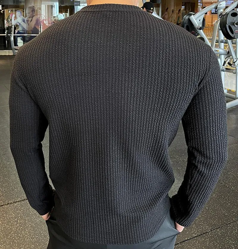 Men's Fitness Long Sleeve Knitted Pullover T-Shirt 20913261L