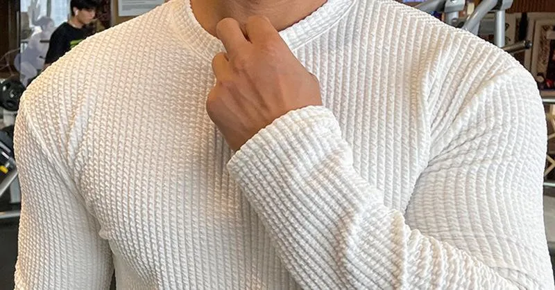 Men's Fitness Long Sleeve Knitted Pullover T-Shirt 20913261L