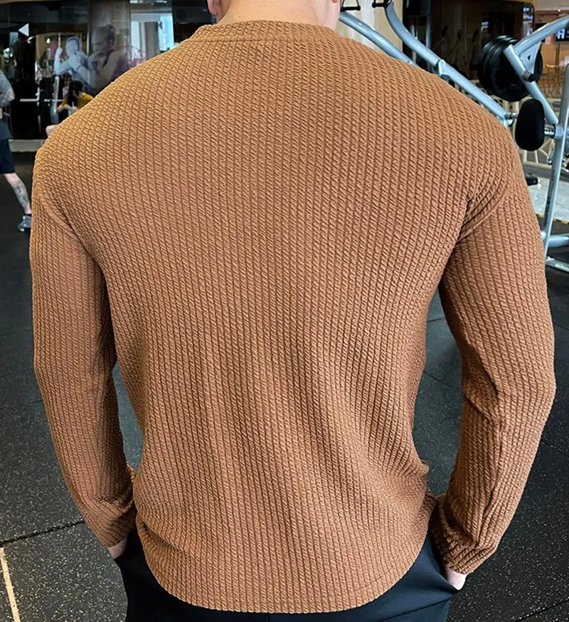 Men's Fitness Long Sleeve Knitted Pullover T-Shirt 20913261L