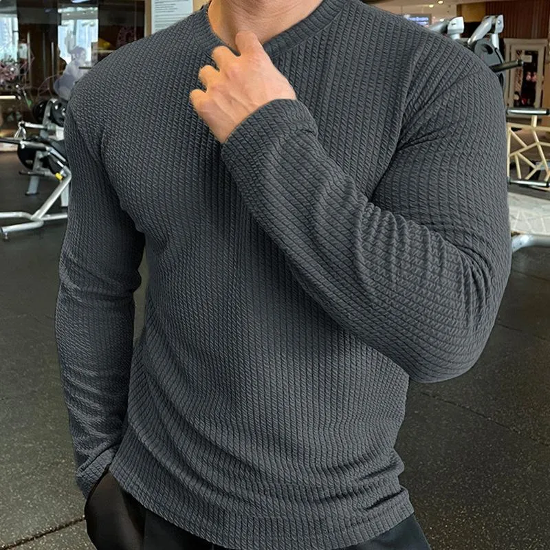Men's Fitness Long Sleeve Knitted Pullover T-Shirt 20913261L