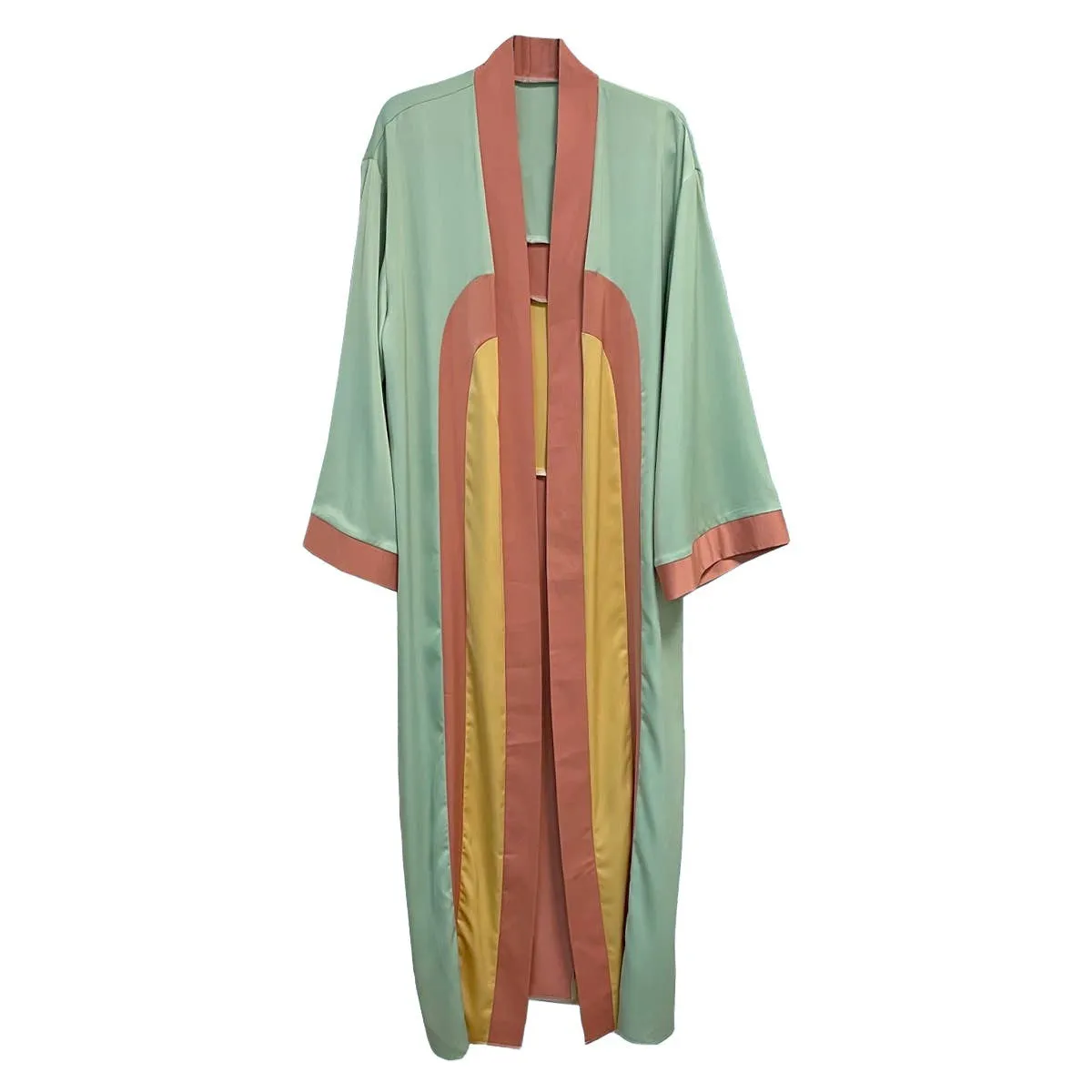 Miss Sparkling Retro Arch Kimono Big Long Textured Satin Duster | Light Jacket, Outdoor Robe, Swimsuit Coverup | Sizes SM-XL
