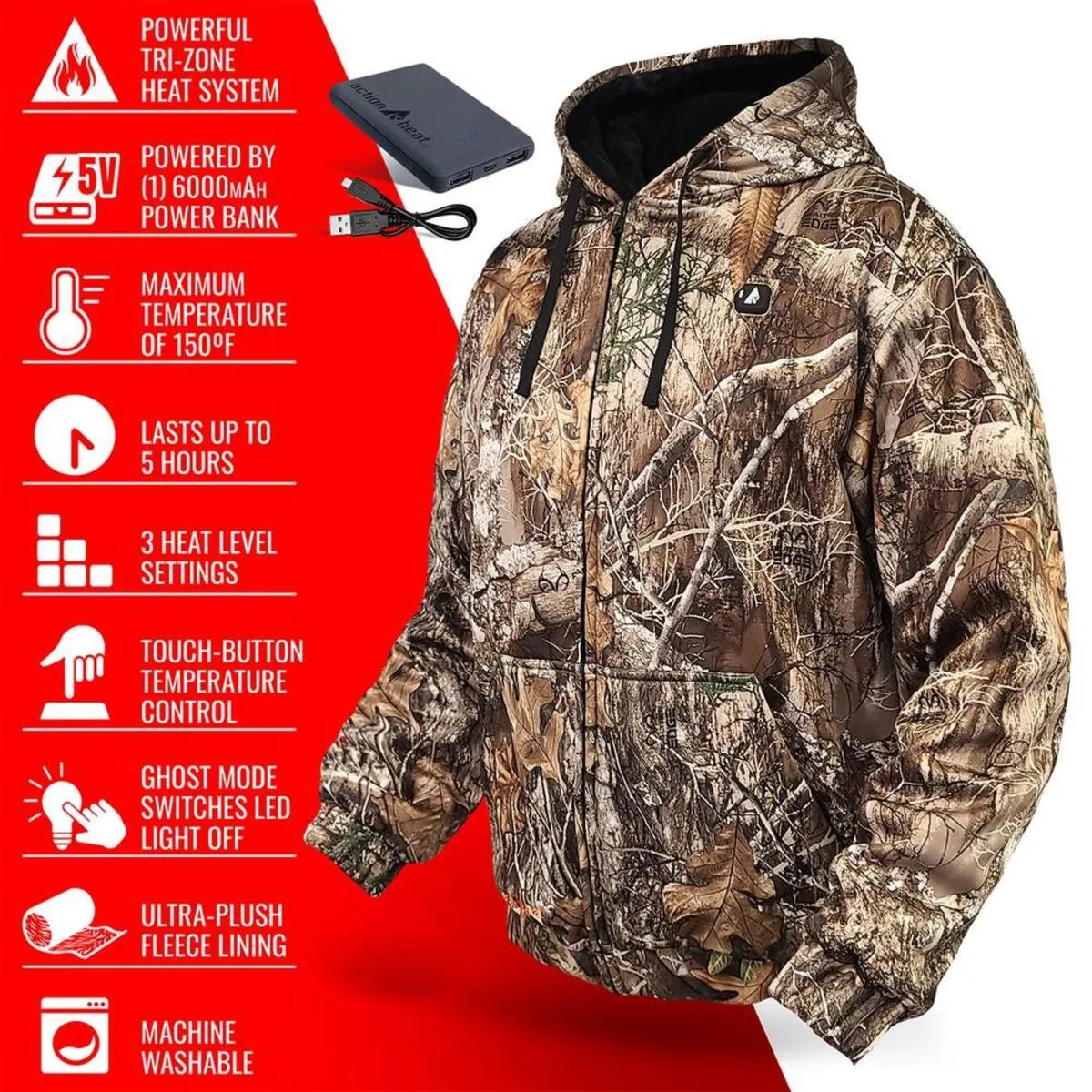 Open Box ActionHeat 5V Battery Heated Hunting Hoodie Sweatshirt