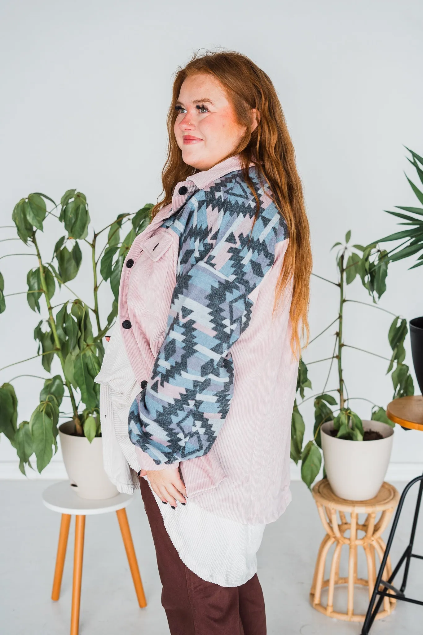 Pink Aztec Button Down Shacket
