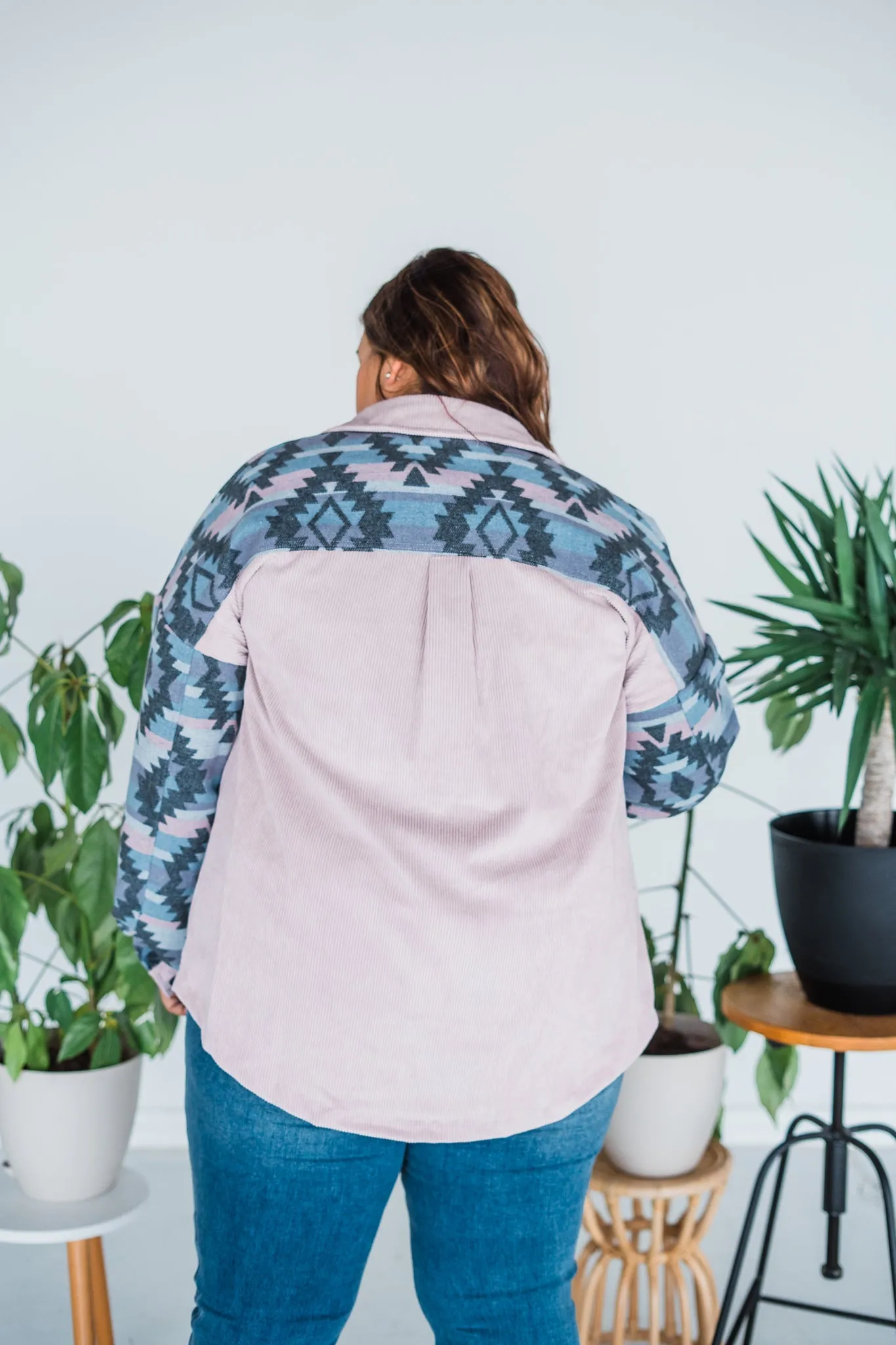 Pink Aztec Button Down Shacket