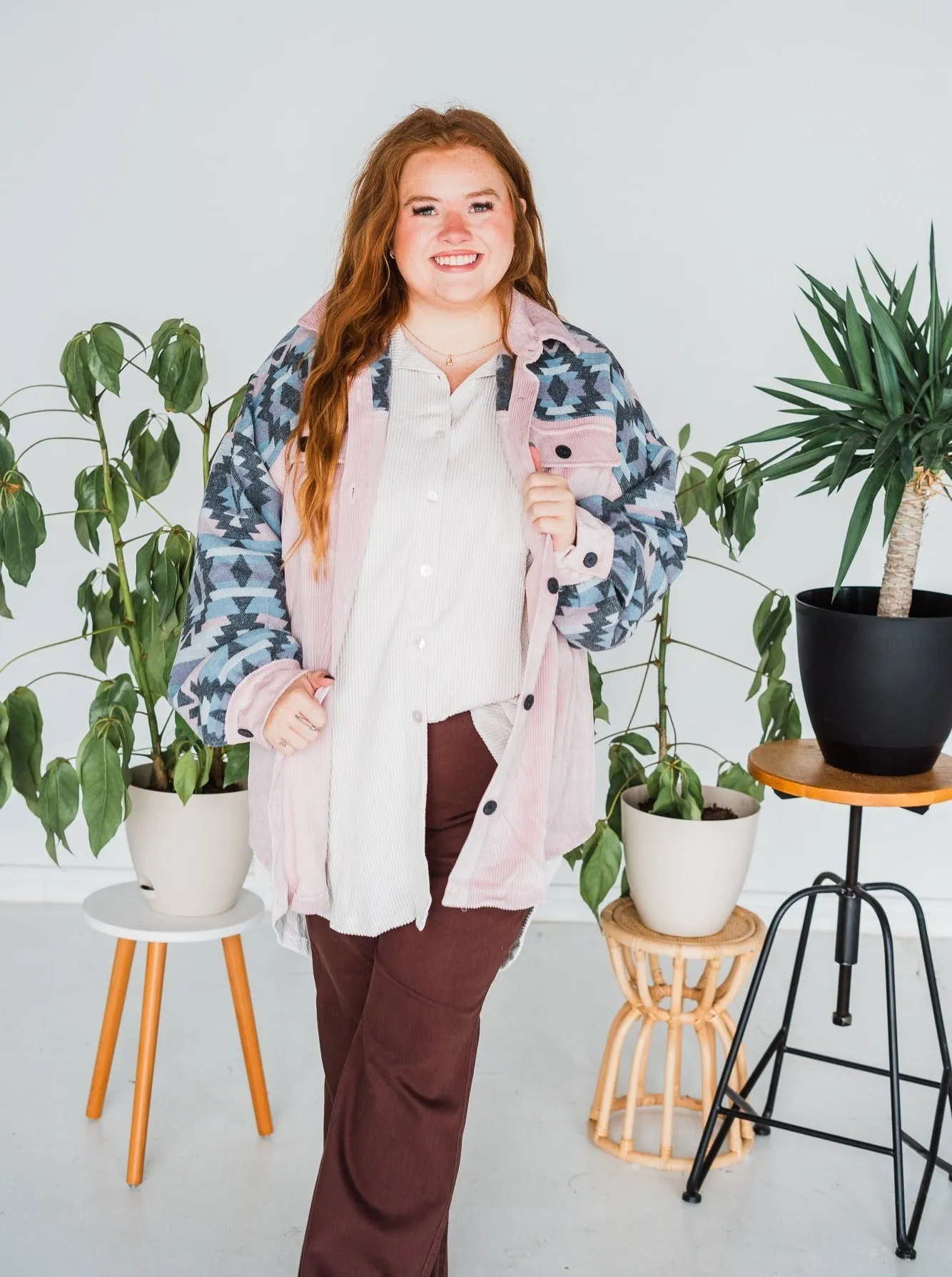 Pink Aztec Button Down Shacket