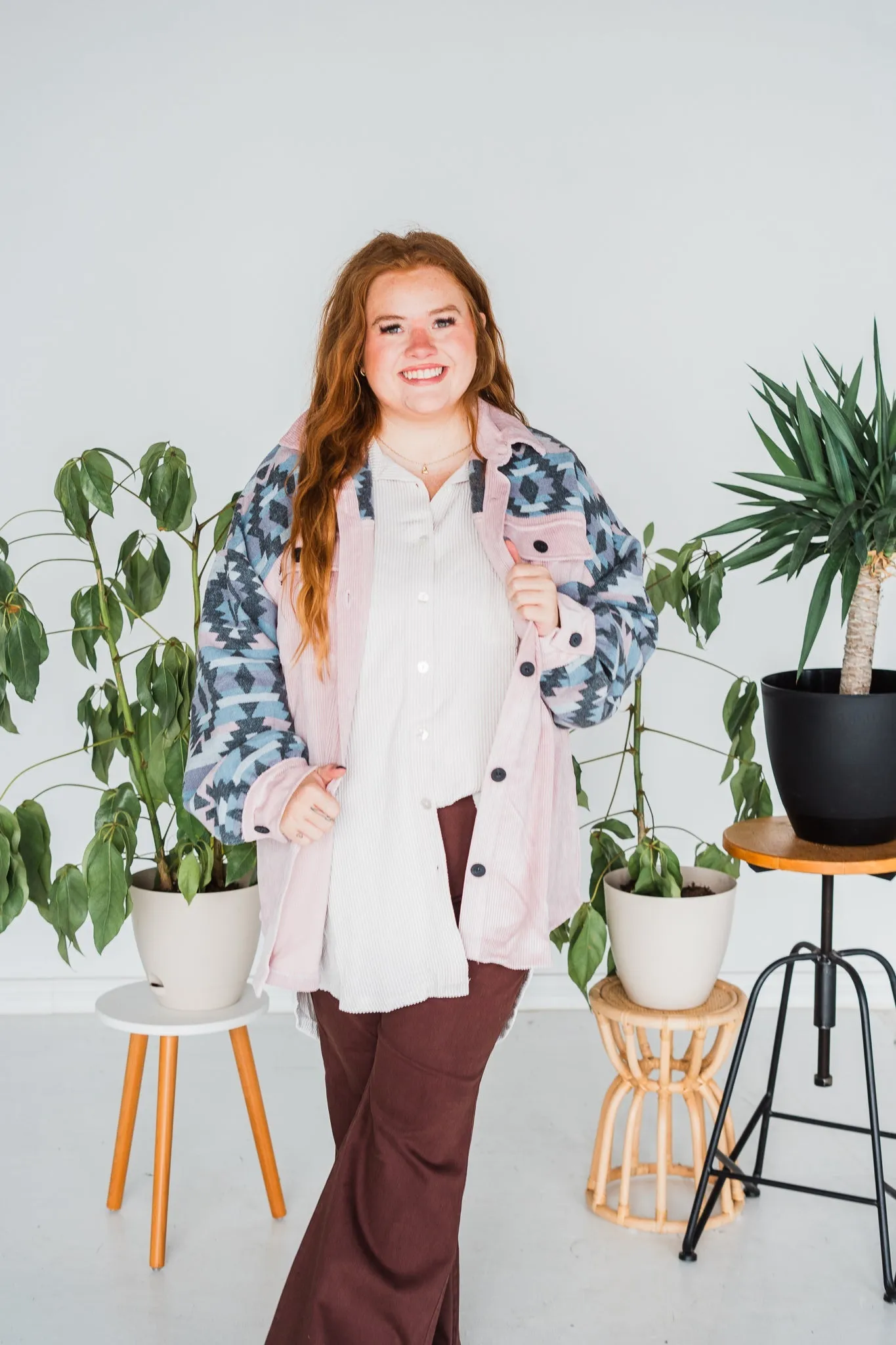 Pink Aztec Button Down Shacket