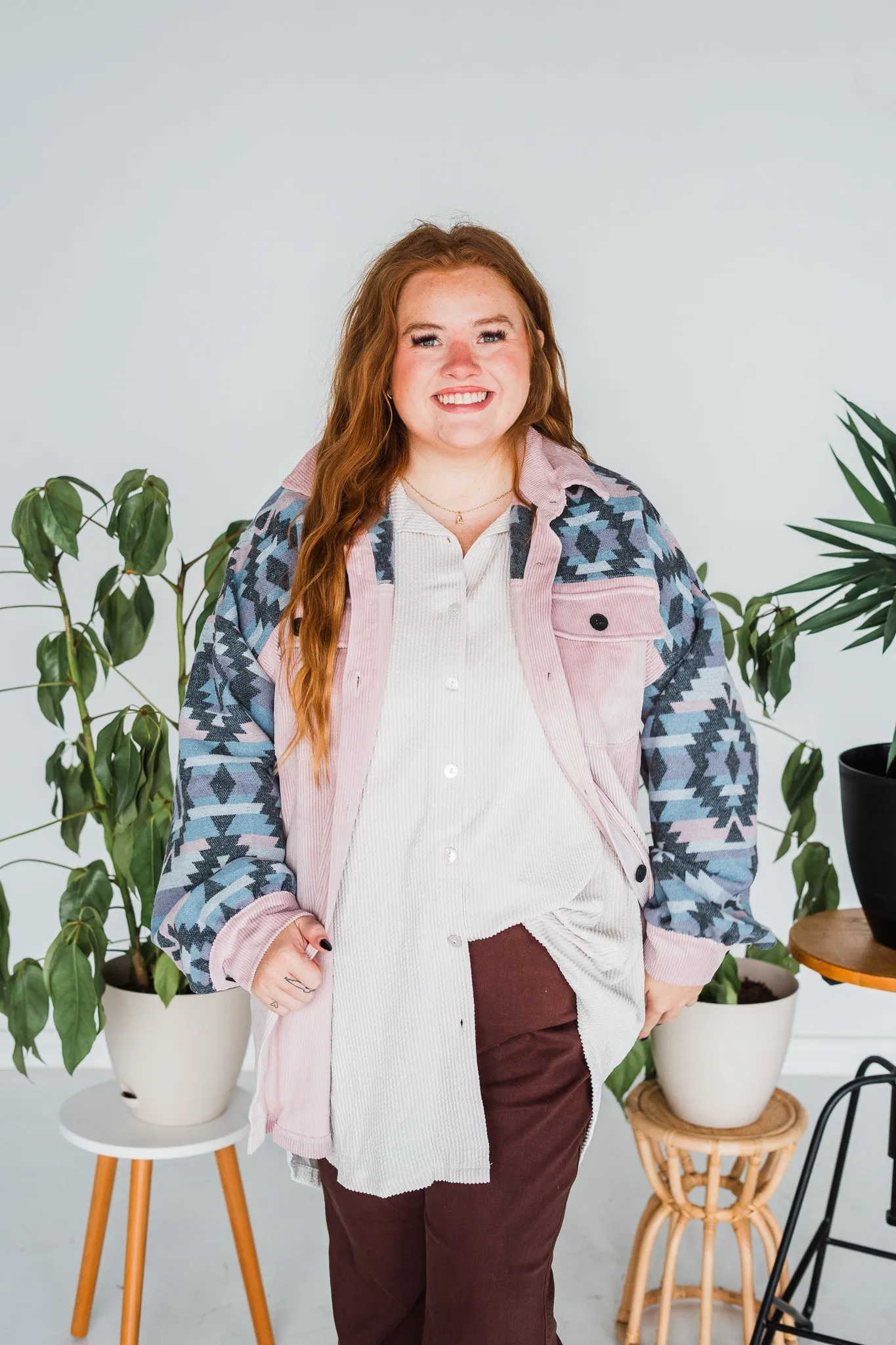 Pink Aztec Button Down Shacket