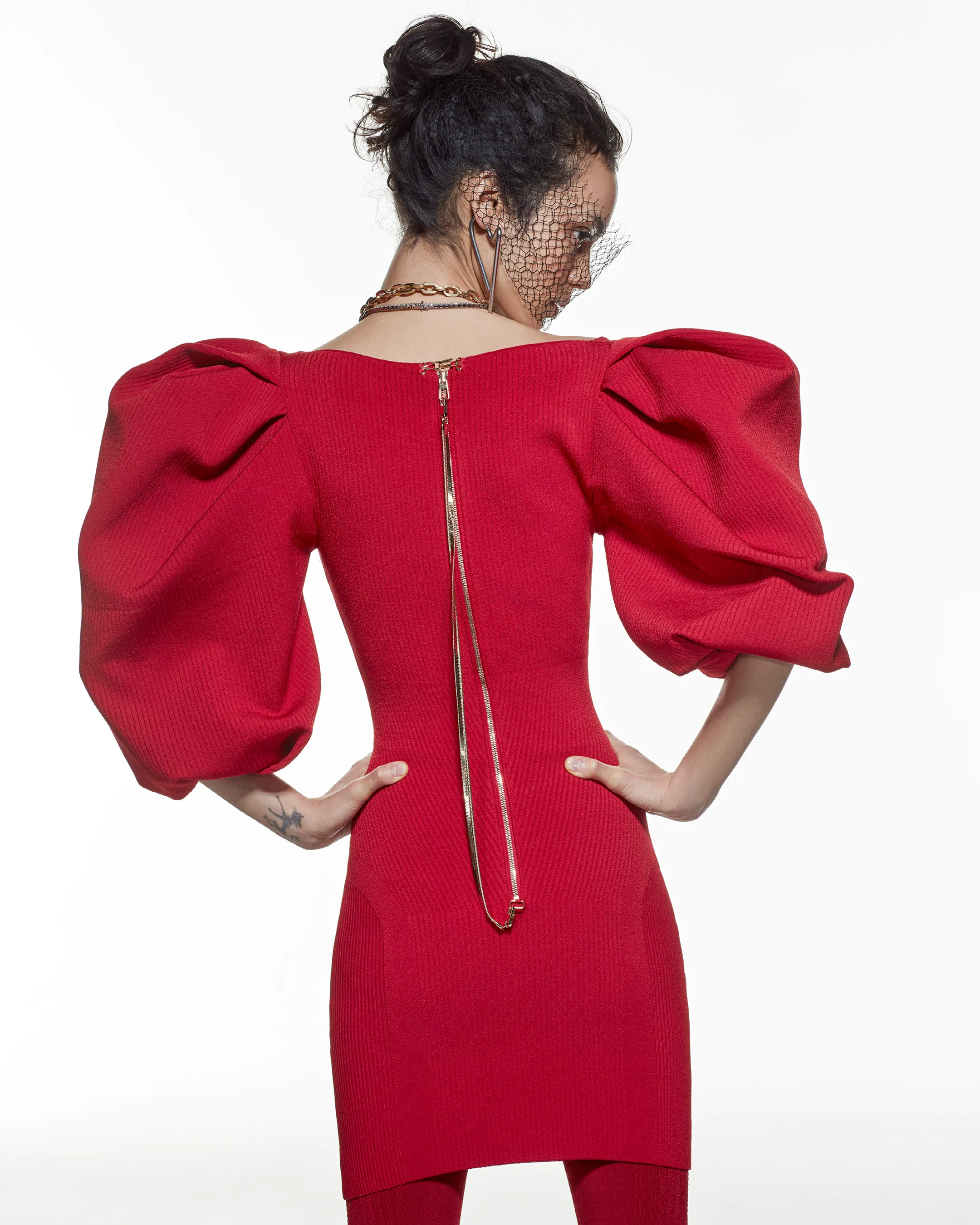 PUFF SLEEVE DRESS - RED