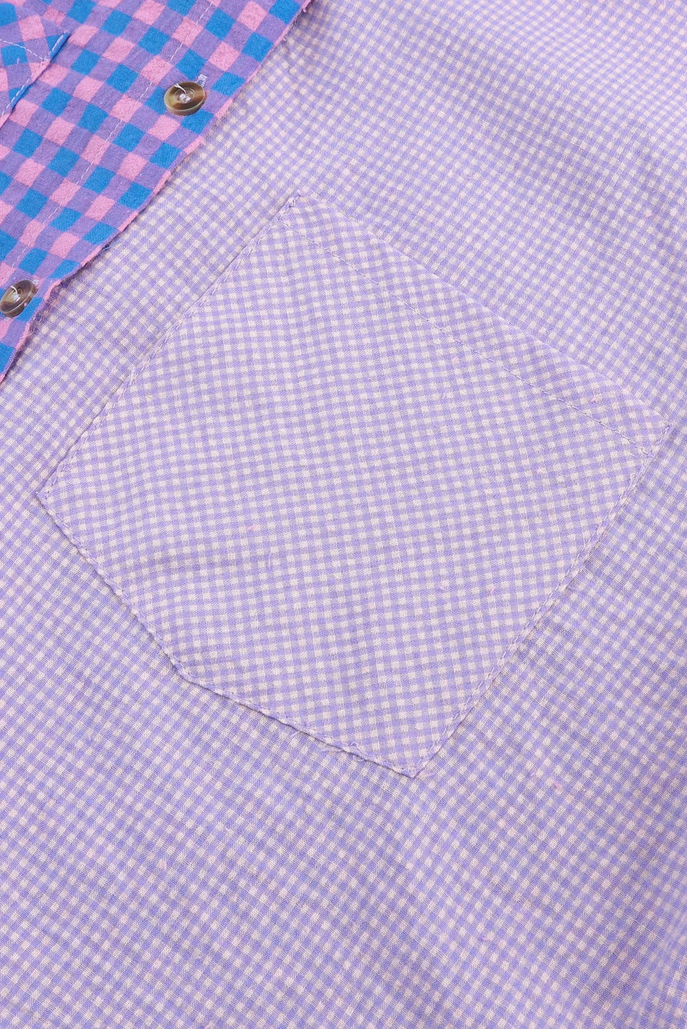 Purple Mixed Plaid Button Down Long Sleeve Chest Pocket Shirt