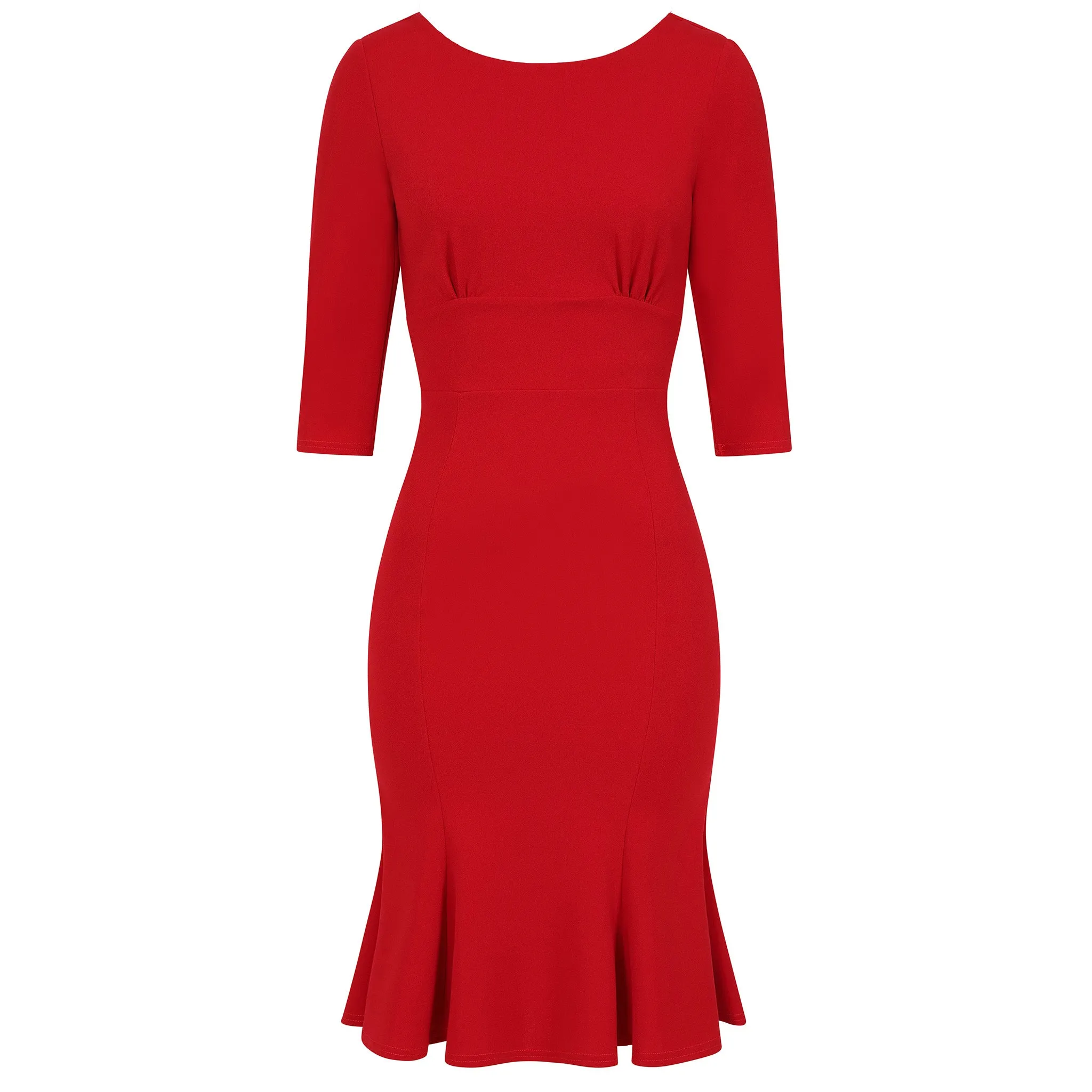 Red 1940's Vintage 3/4 Sleeve Bodycon Peplum Hem Dress