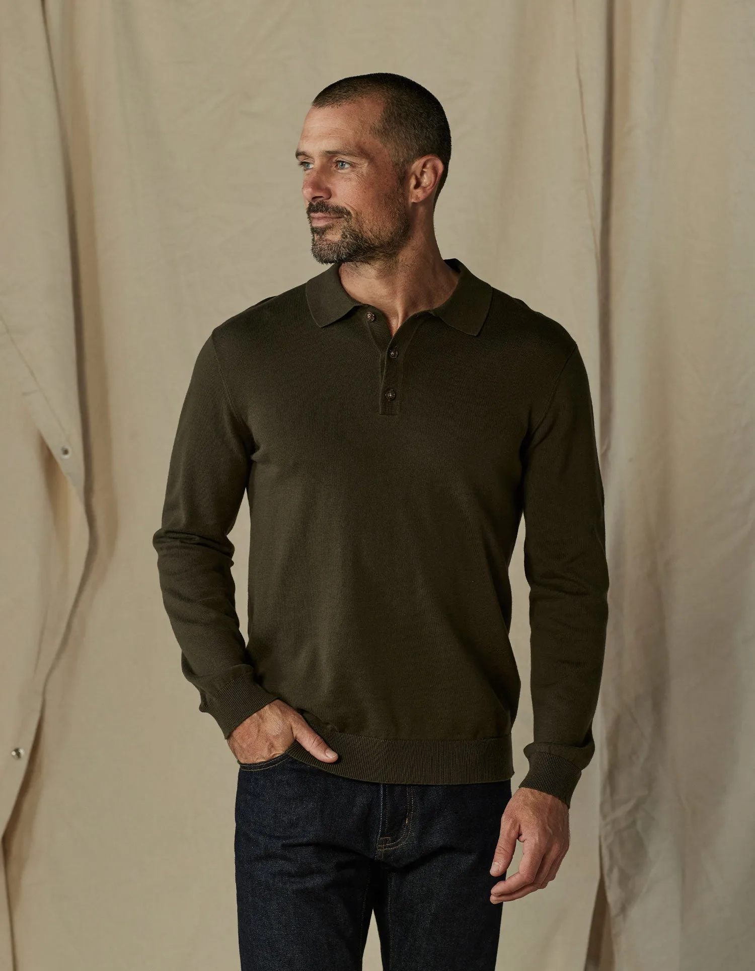 Robles Knit Long Sleeve Polo in Alpine